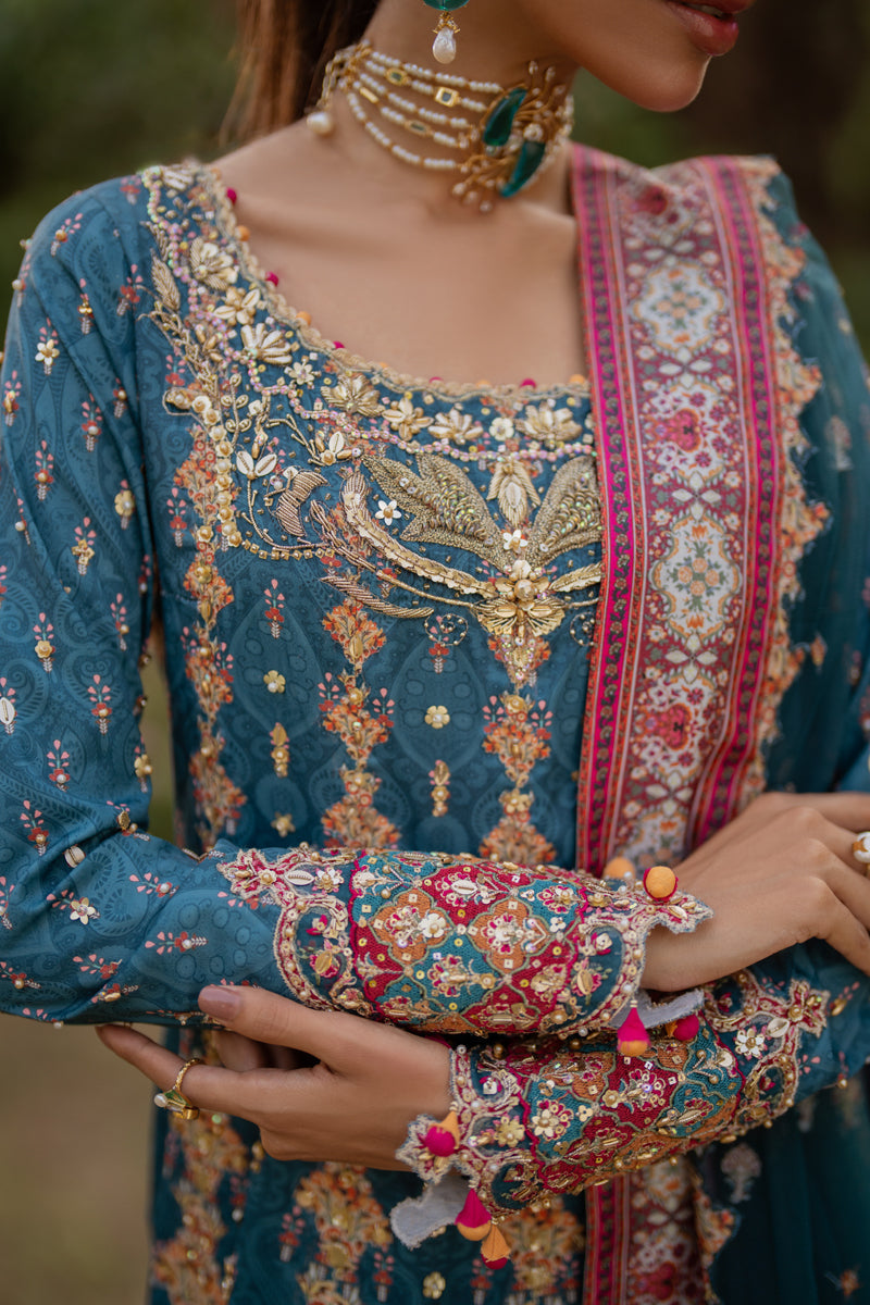 Qalamkar | Luxe Silk | UA-09 TINA - Official Qalamkar stockist in UK - Sakeena London