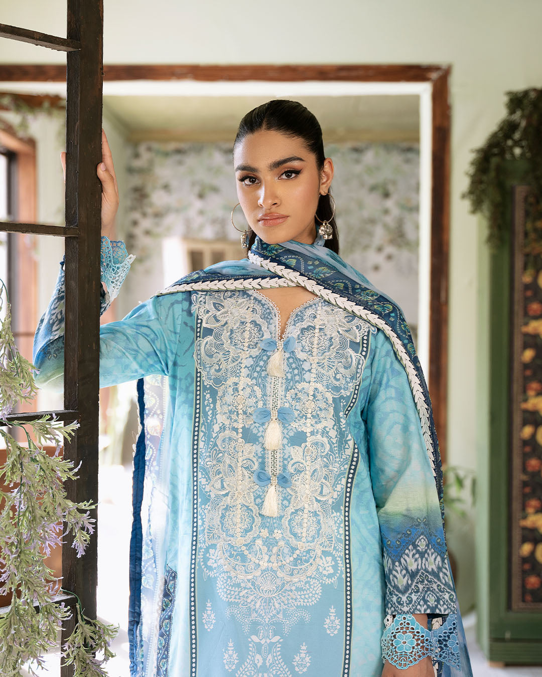 Roheenaz | Flora Printed Lawn | Azure - Official Roheenaz stockist in UK - Sakeena London
