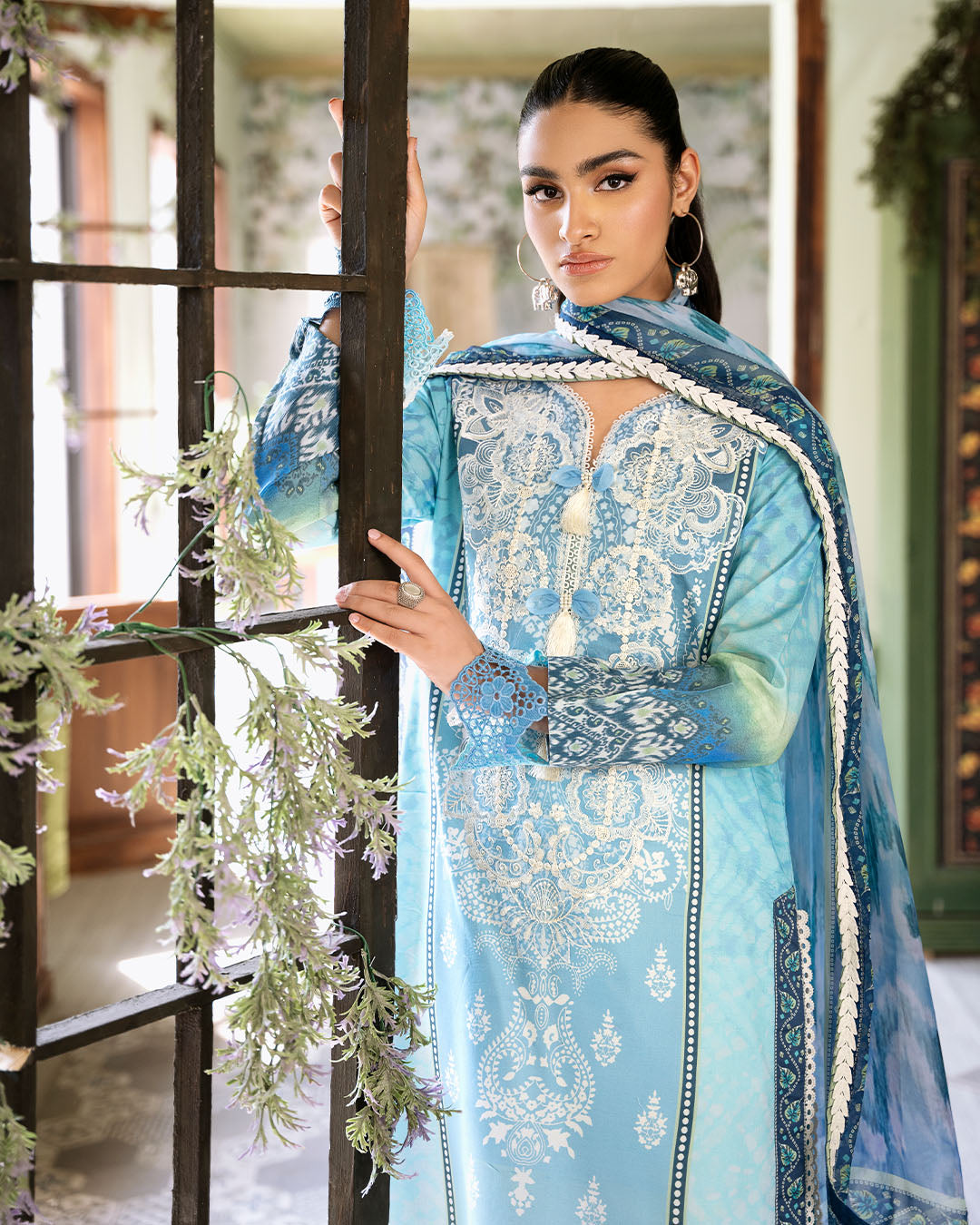 Roheenaz | Flora Printed Lawn | Azure - Official Roheenaz stockist in UK - Sakeena London