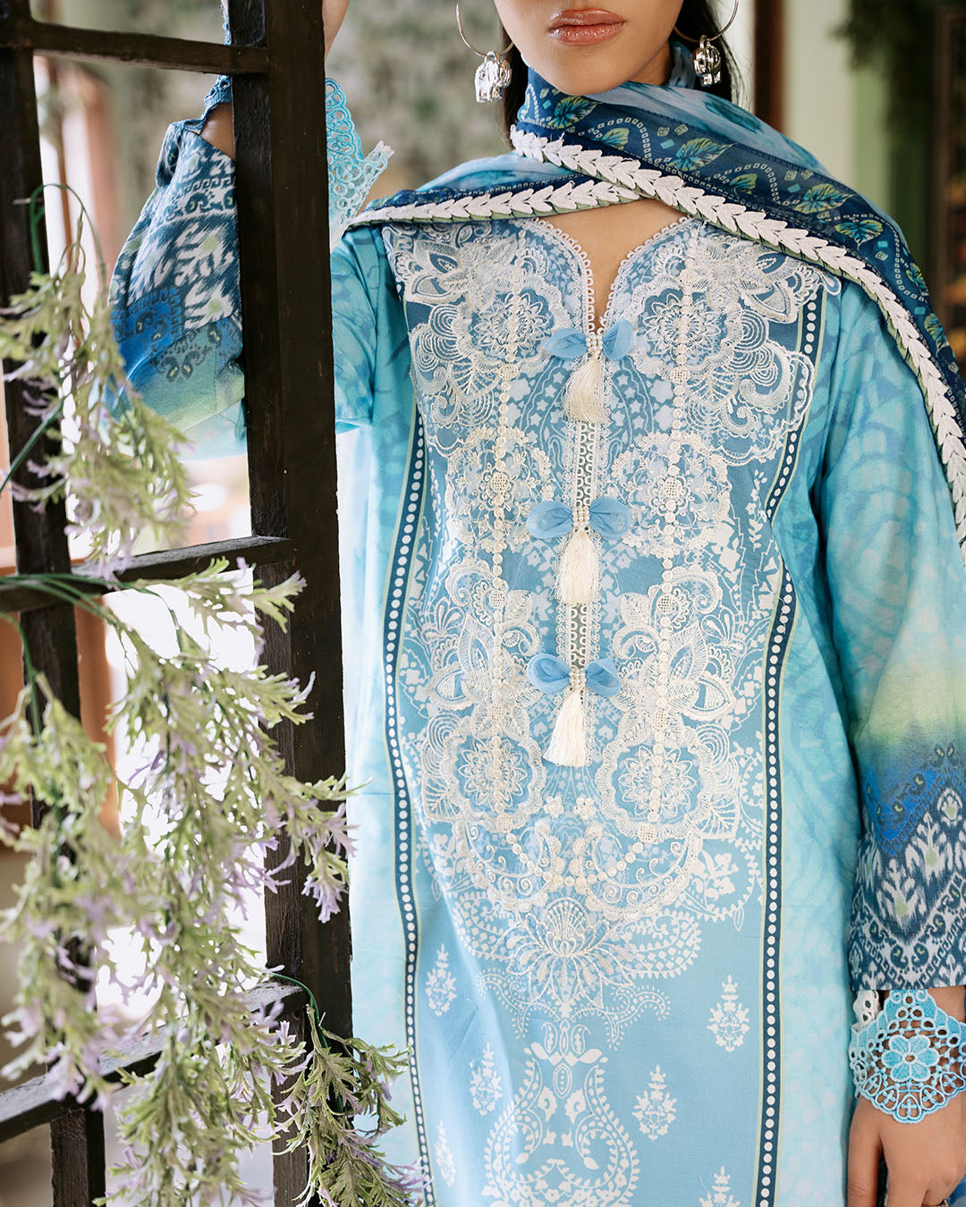 Roheenaz | Flora Printed Lawn | Azure - Official Roheenaz stockist in UK - Sakeena London
