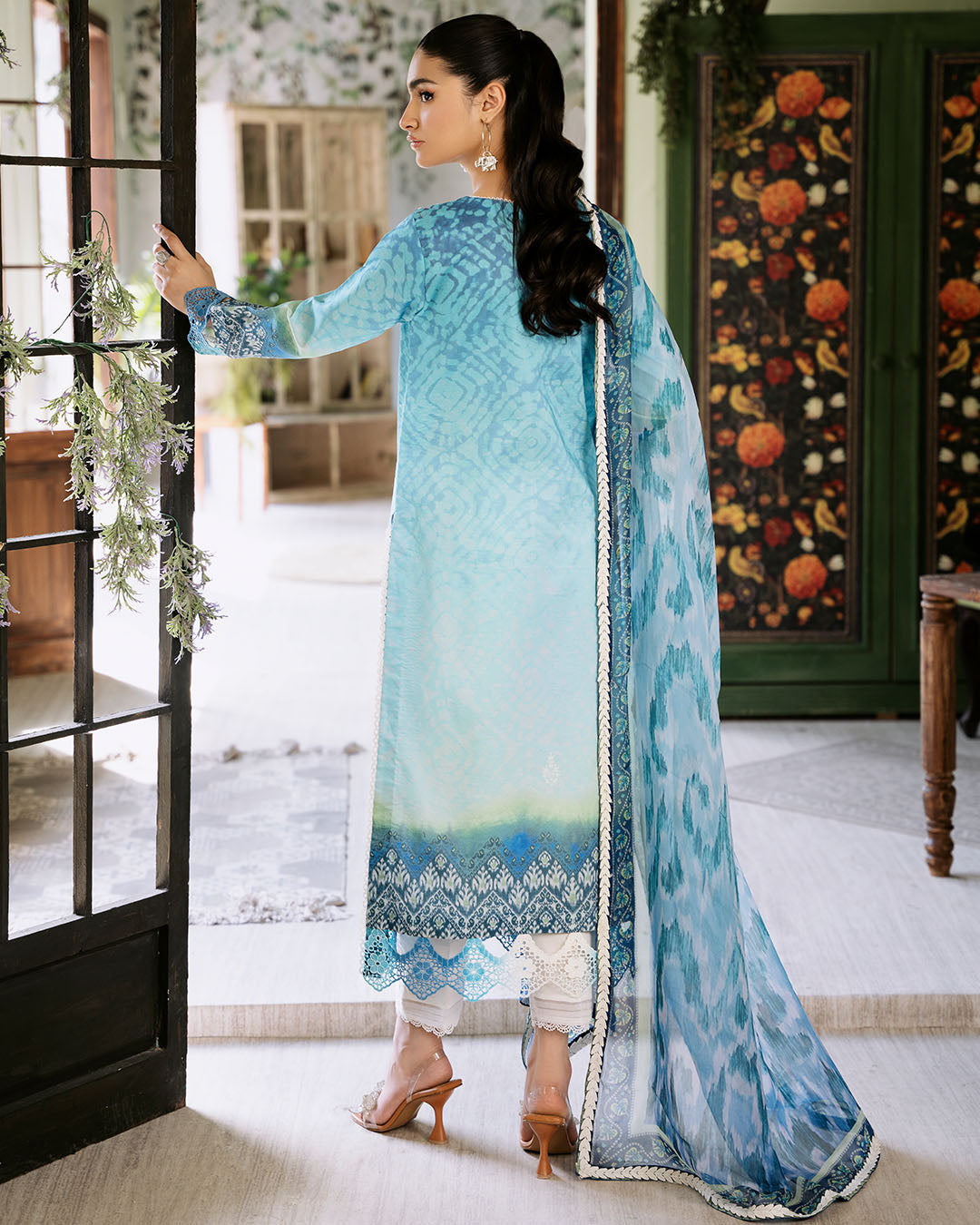Roheenaz | Flora Printed Lawn | Azure - Official Roheenaz stockist in UK - Sakeena London