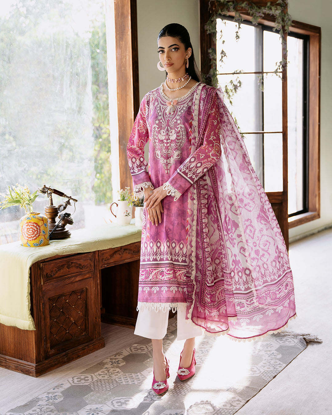 Roheenaz | Flora Printed Lawn | Amaranth - Official Roheenaz stockist in UK - Sakeena London
