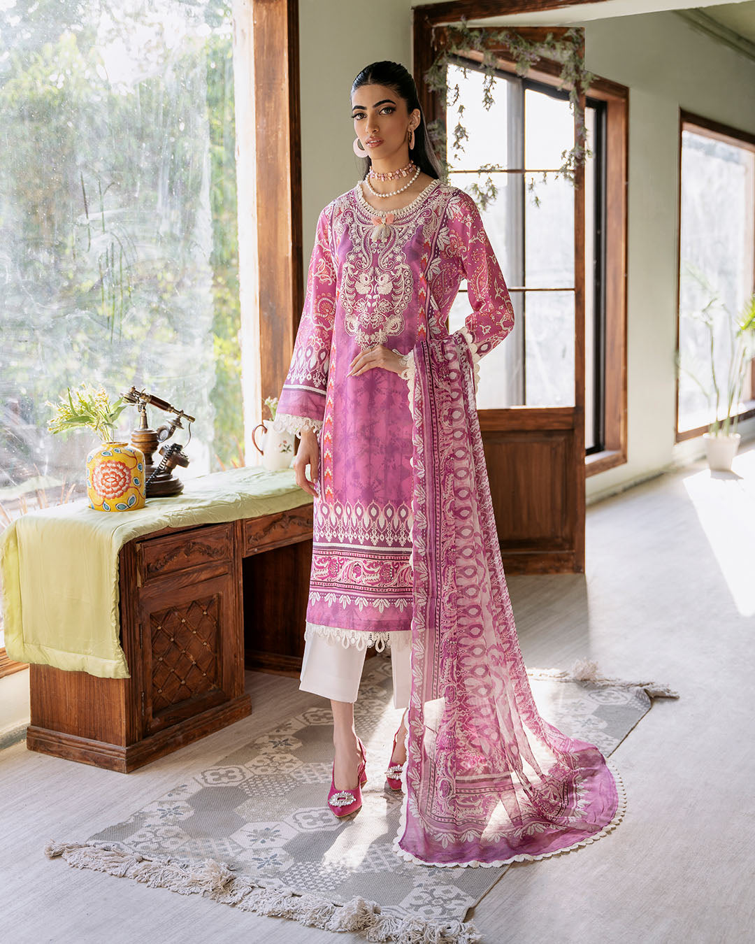 Roheenaz | Flora Printed Lawn | Amaranth - Official Roheenaz stockist in UK - Sakeena London