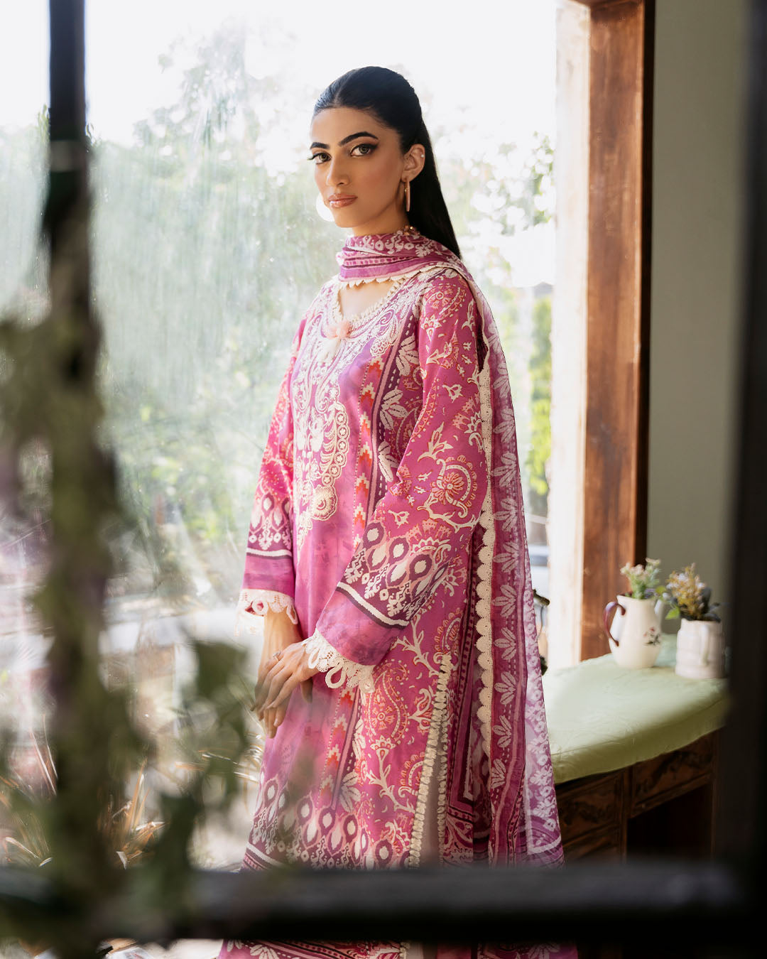 Roheenaz | Flora Printed Lawn | Amaranth - Official Roheenaz stockist in UK - Sakeena London