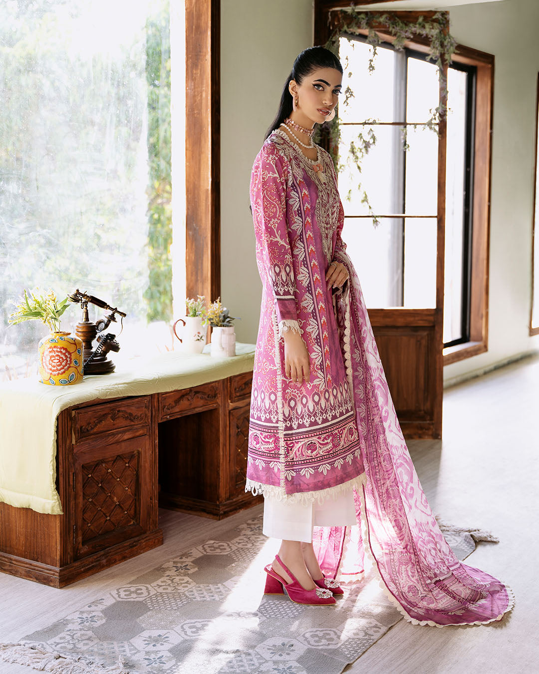 Roheenaz | Flora Printed Lawn | Amaranth - Official Roheenaz stockist in UK - Sakeena London