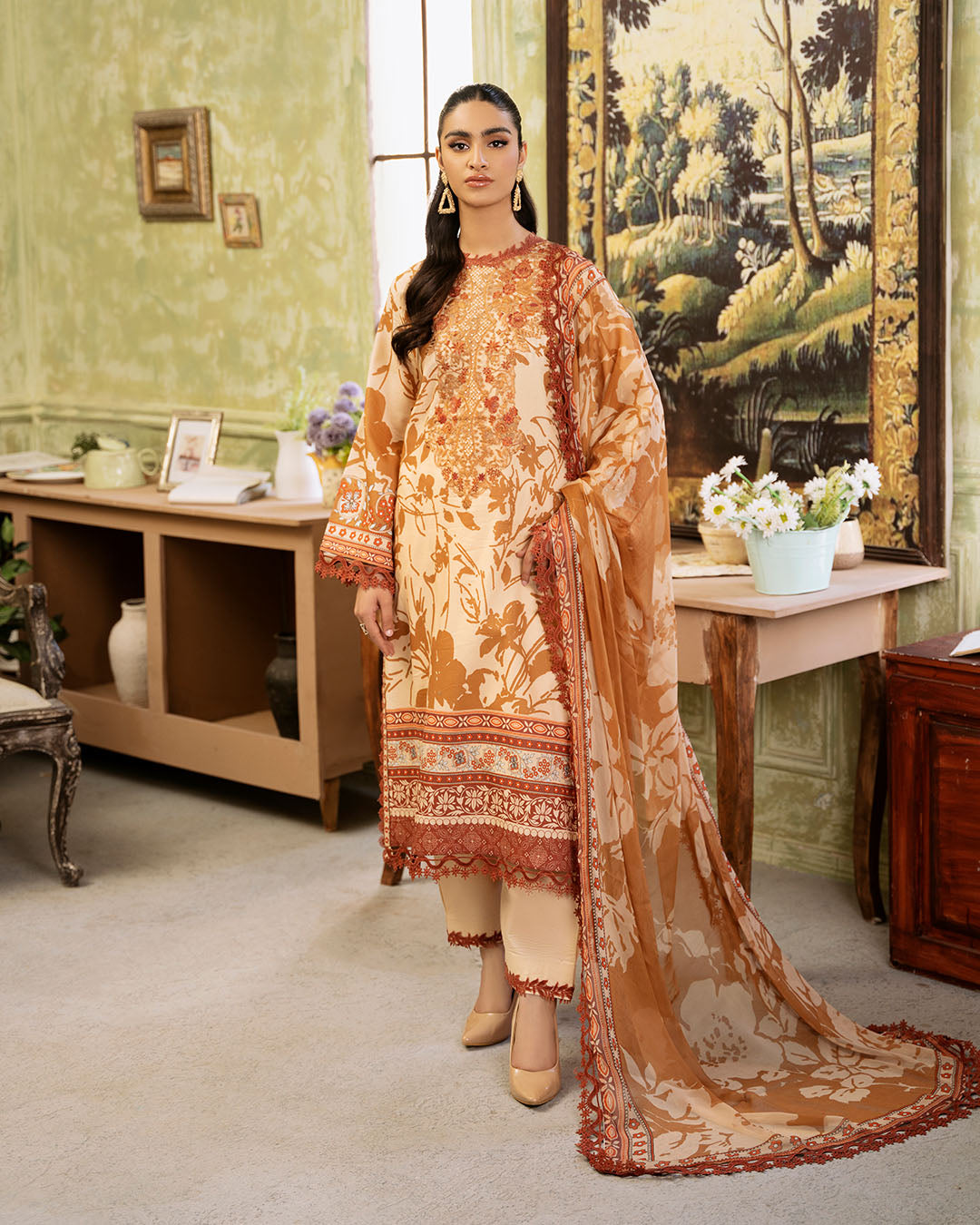 Roheenaz | Flora Printed Lawn | Harmonia - Official Roheenaz stockist in UK - Sakeena London