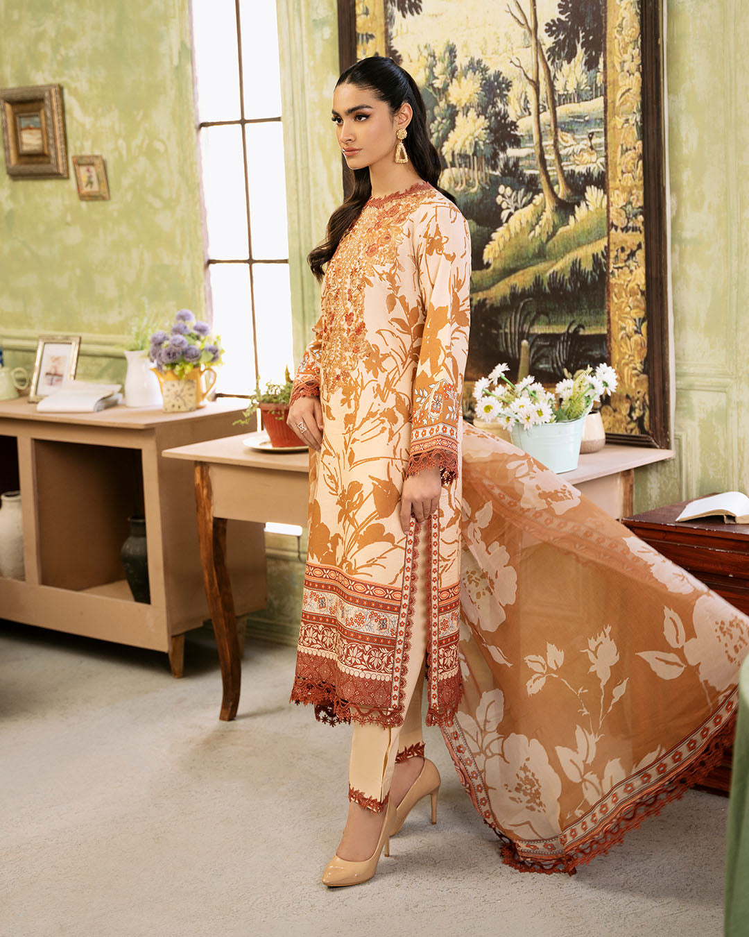 Roheenaz | Flora Printed Lawn | Harmonia - Official Roheenaz stockist in UK - Sakeena London