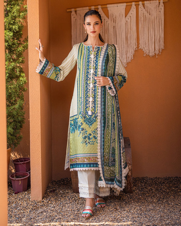 Roheenaz | Azalea Printed Lawn 24 | Ivory Elegance - Official Roheenaz stockist in UK - Sakeena London