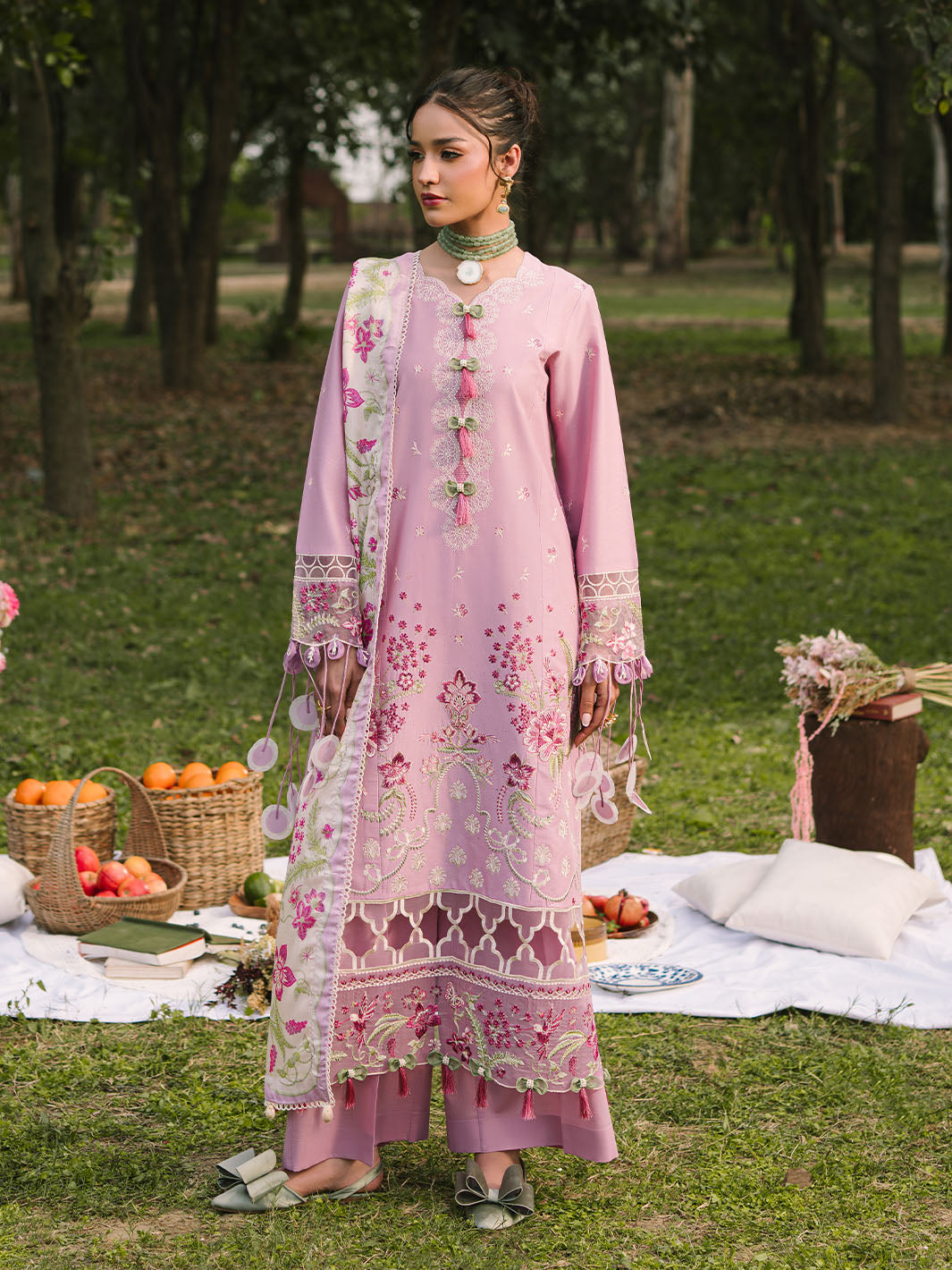 Mahnur | Dahlia Luxury Lawn 25 | Rosa - Official Mahnur stockist in UK - Sakeena London