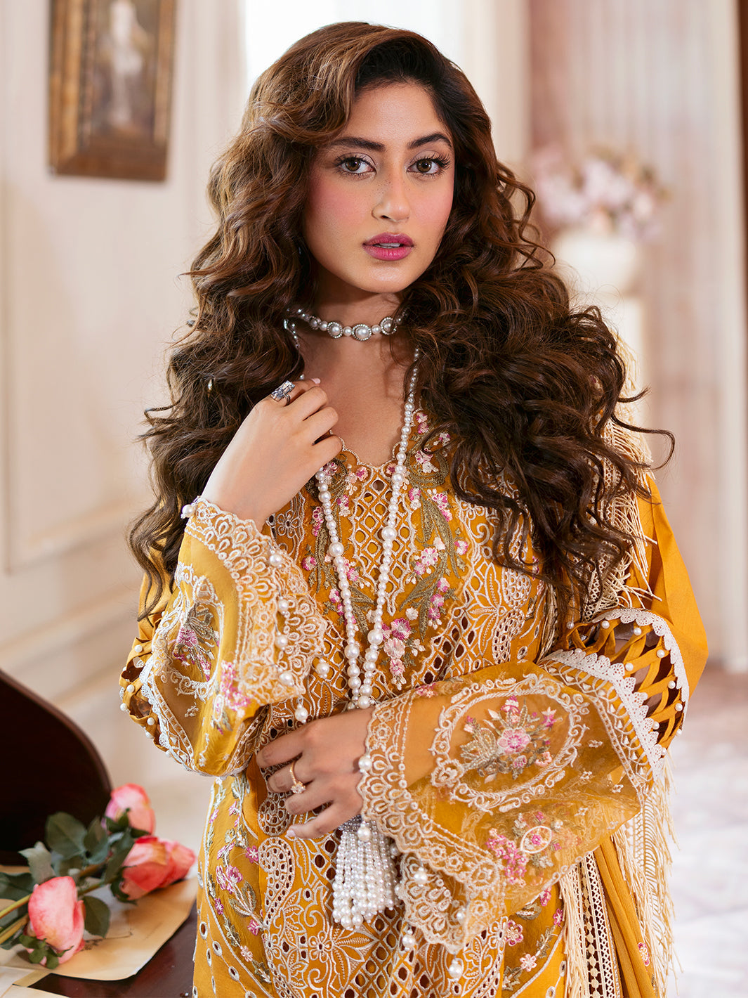 Mahnur | Sophie Luxury Lawn 25 | Rosy - Official Mahnur stockist in UK - Sakeena London