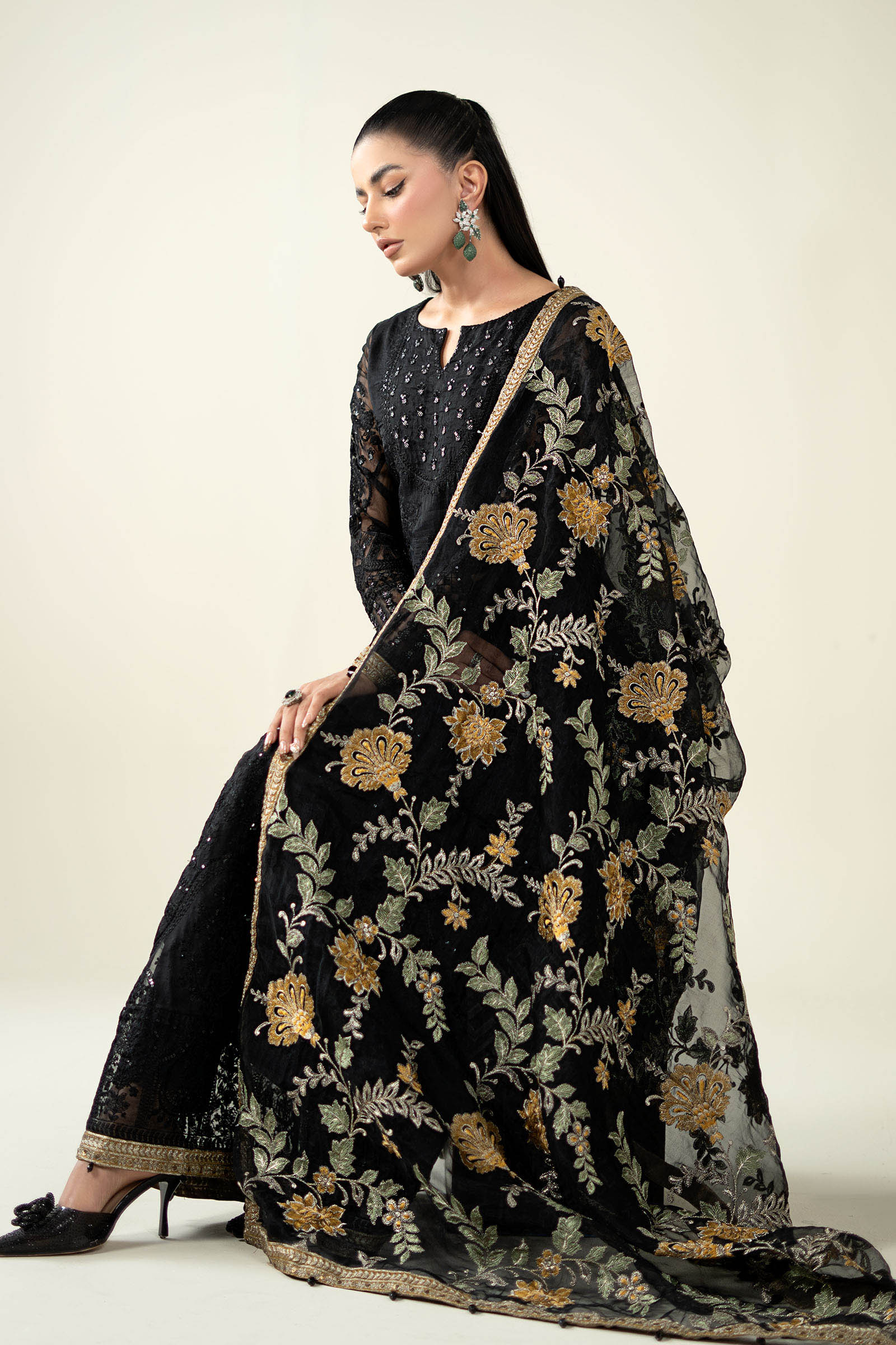 Maria B | Pre Fall Dresses | 3 Piece Embroidered Suit Black - Official Maria B stockist in UK - Sakeena London