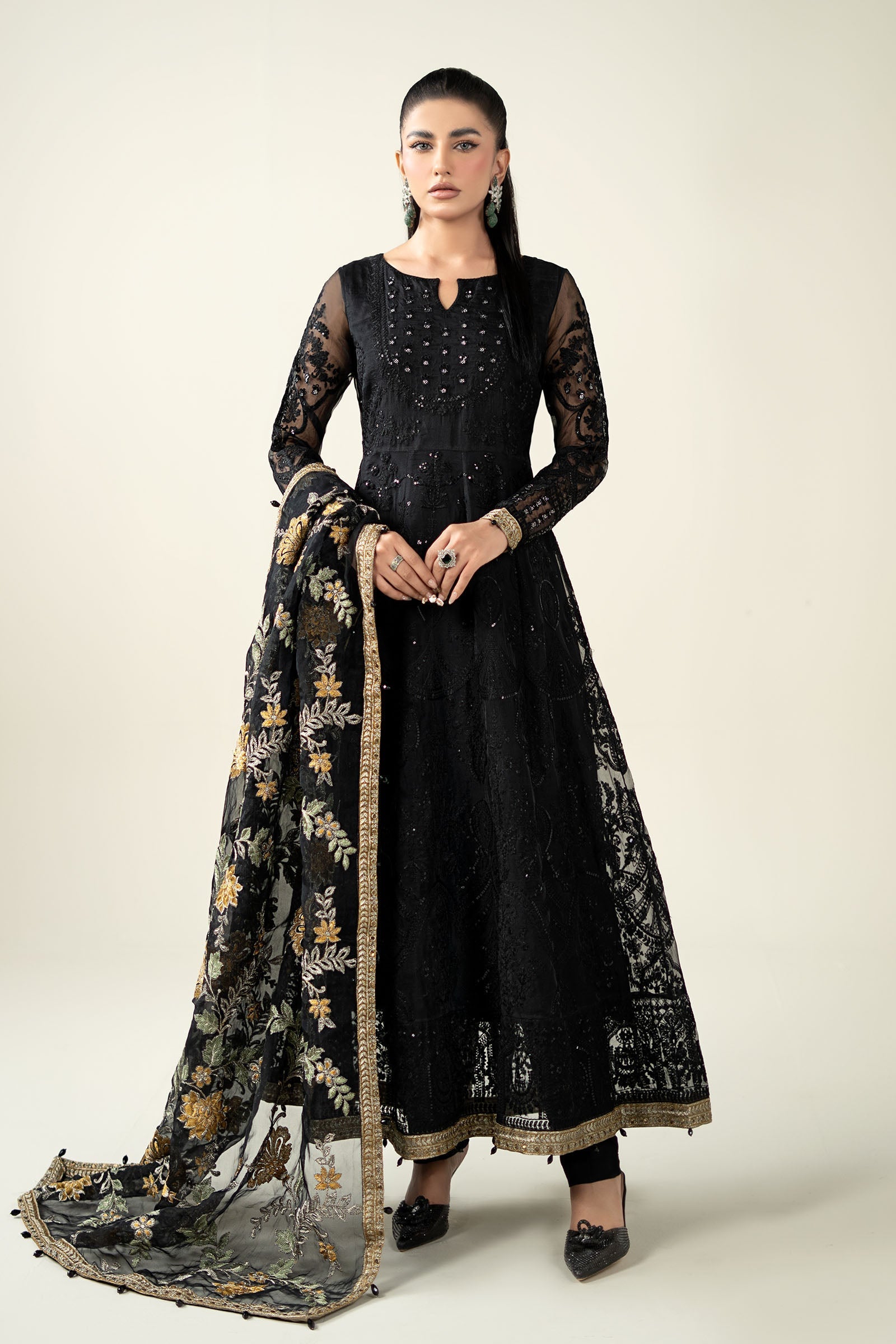 Maria B | Pre Fall Dresses | 3 Piece Embroidered Suit Black - Official Maria B stockist in UK - Sakeena London