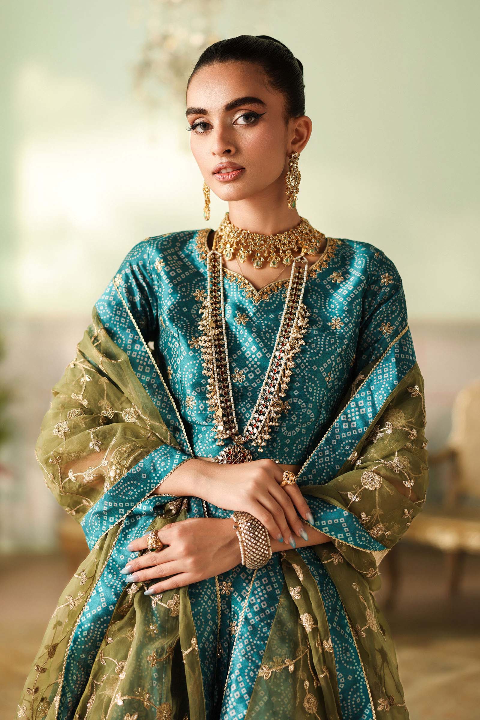 Maria B | Pre Fall Dresses | 3 Piece Embroidered Raw Silk Suit Teal Green - Official Maria B stockist in UK - Sakeena London