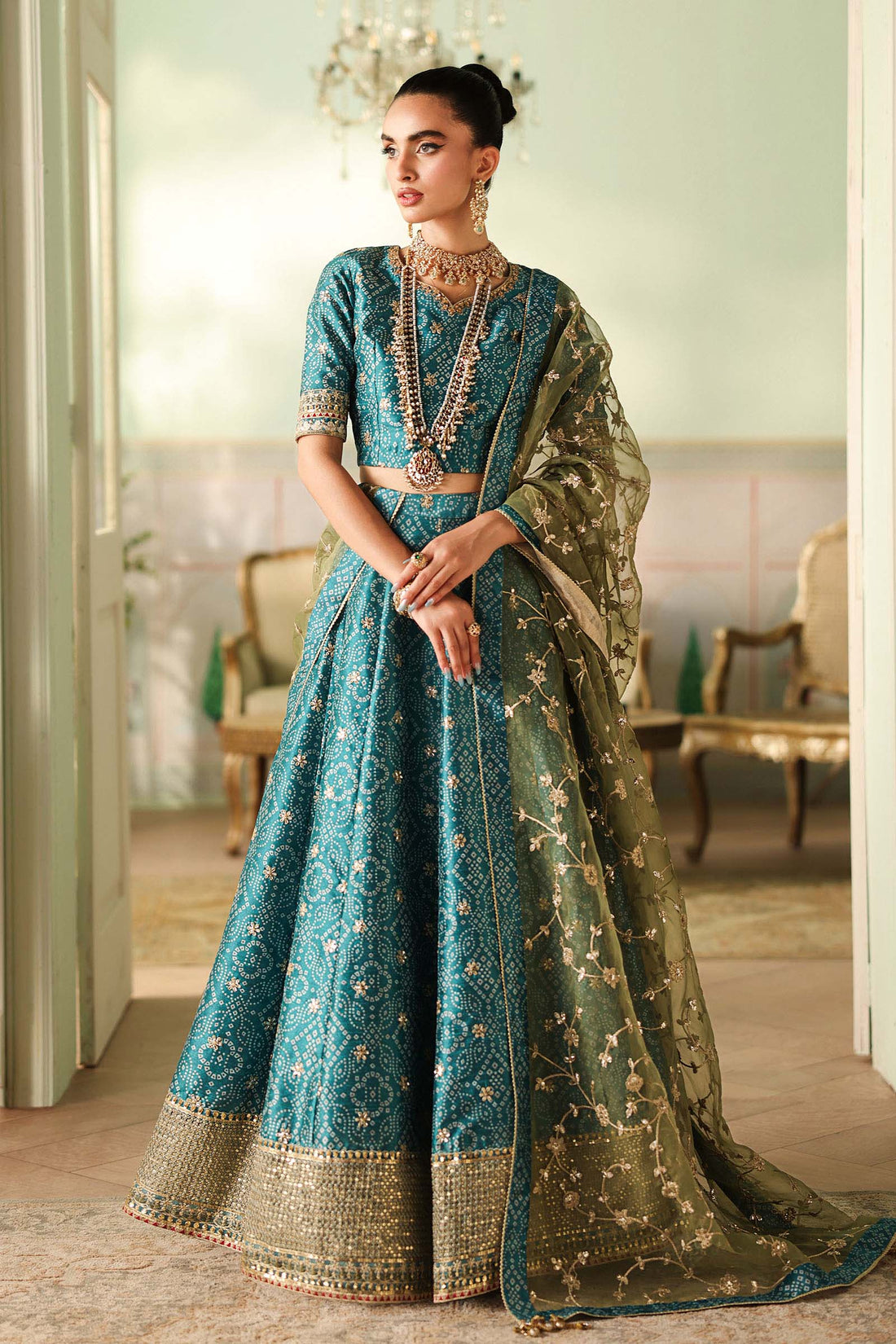 Maria B | Pre Fall Dresses | 3 Piece Embroidered Raw Silk Suit Teal Green - Official Maria B stockist in UK - Sakeena London