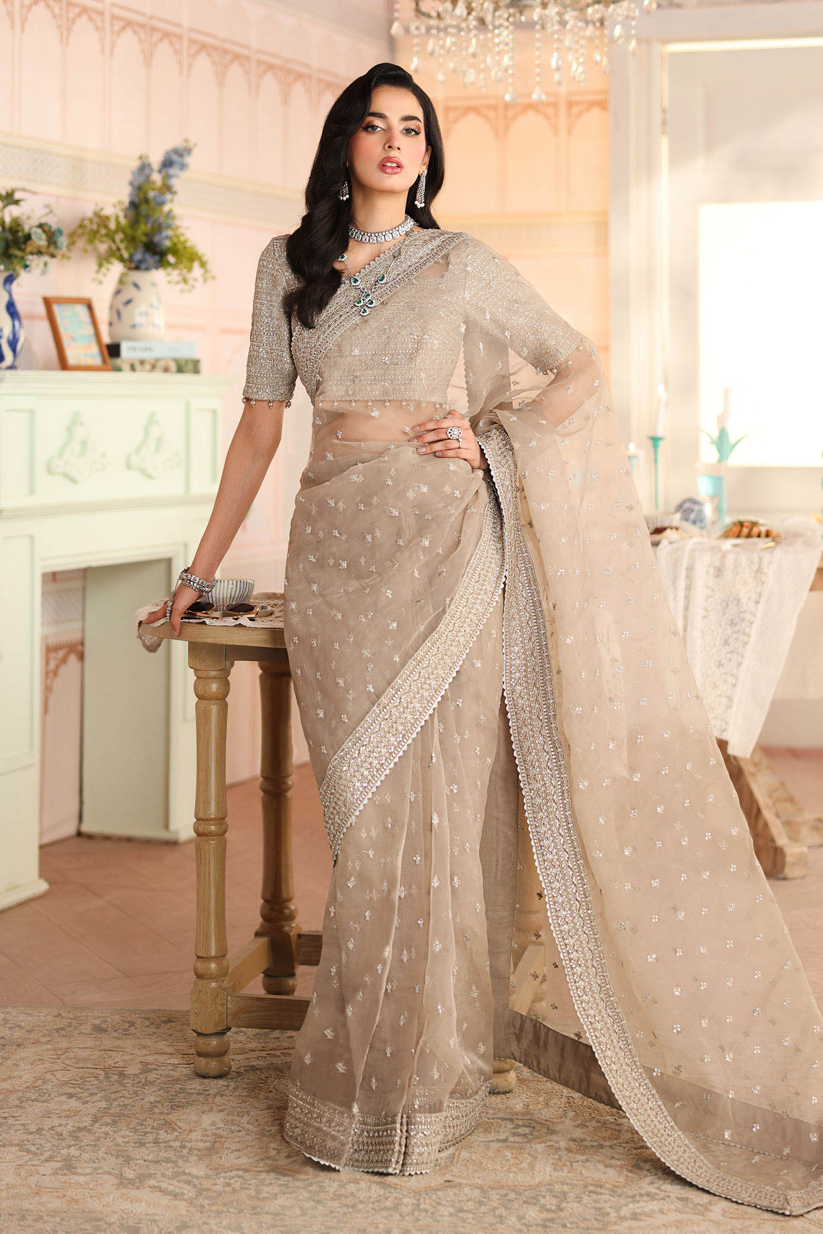 Maria B | Pre Fall Dresses | Embroidered Raw Silk Saree II - Official Maria B stockist in UK - Sakeena London