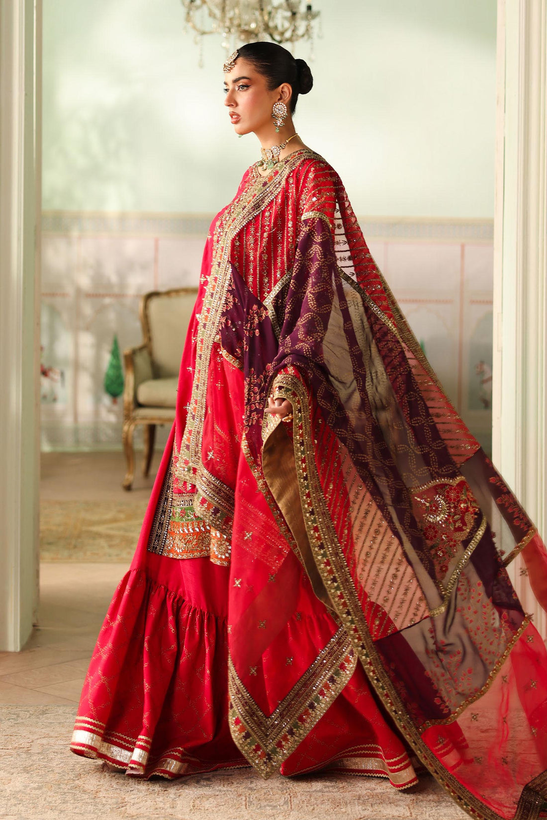 Maria B | Pre Fall Dresses | 3 Piece Embroidered Bamber Raw Silk Suit Carrot Pink - Official Maria B stockist in UK - Sakeena London