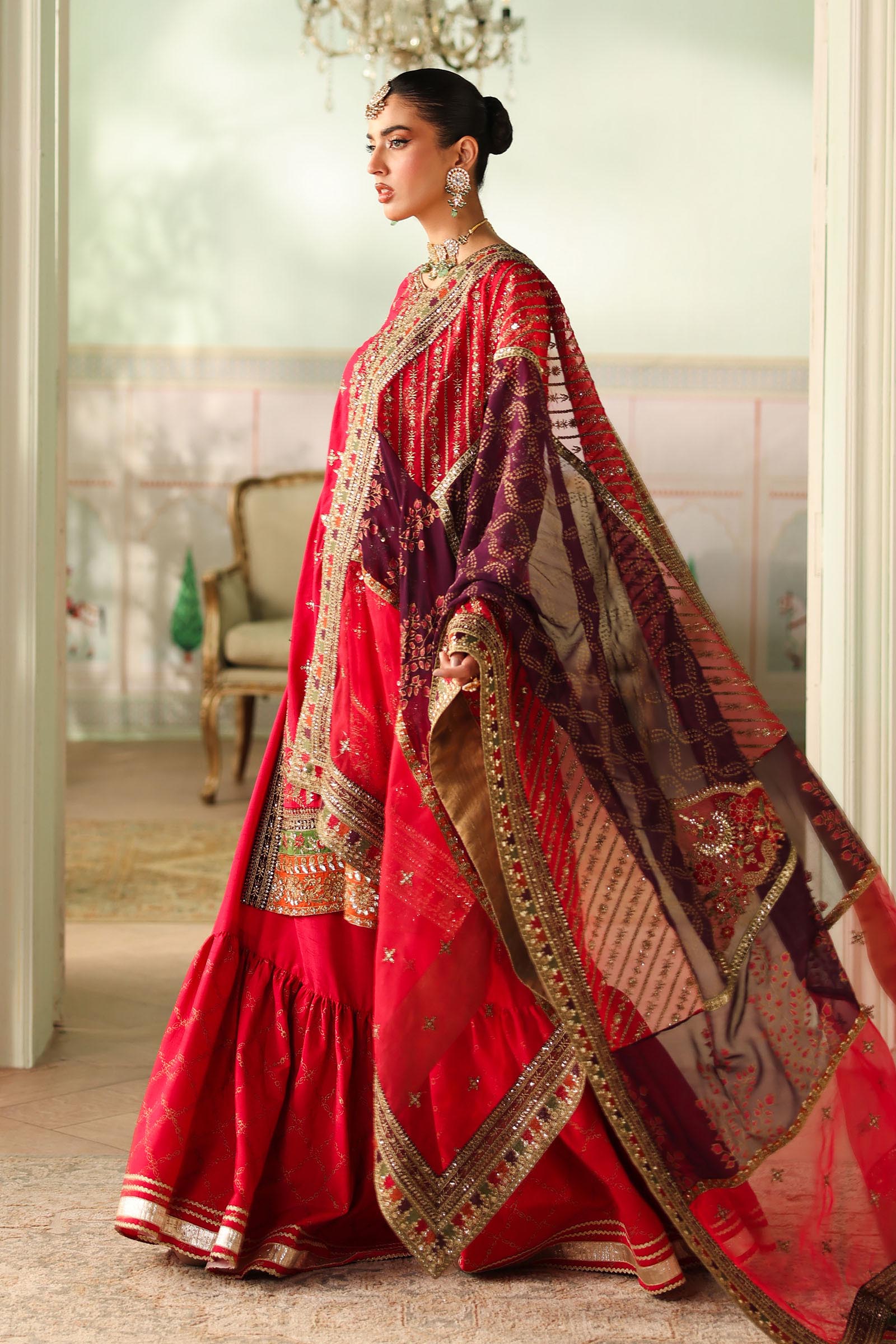 Maria B | Pre Fall Dresses | 3 Piece Embroidered Bamber Raw Silk Suit Carrot Pink - Official Maria B stockist in UK - Sakeena London