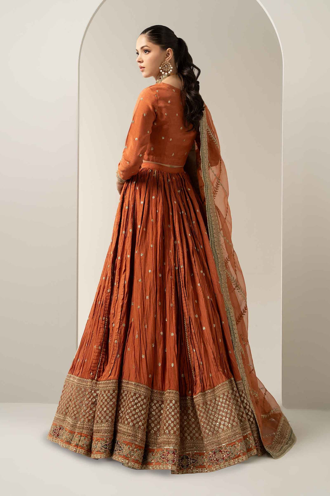 Maria B | Pre Fall Dresses | 3 Piece Embroidered Raw Silk Suit Rust - Official Maria B stockist in UK - Sakeena London