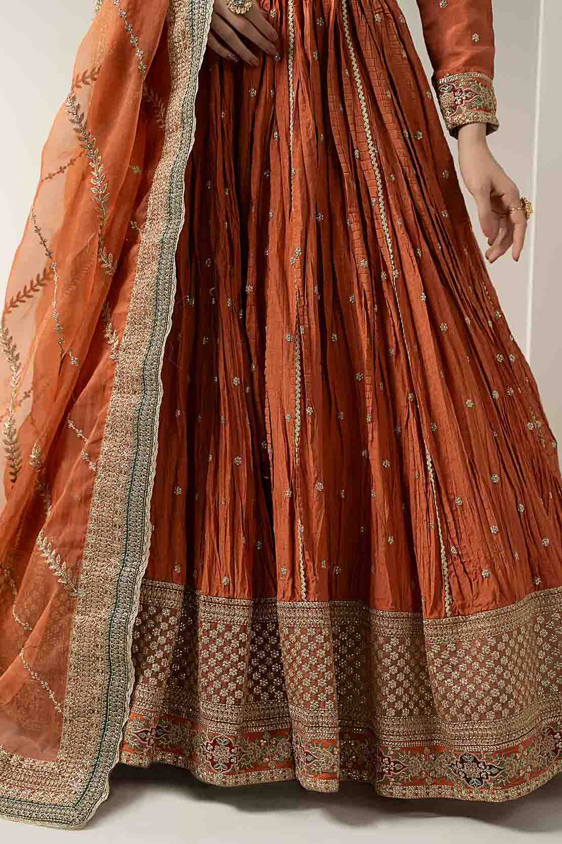 Maria B | Pre Fall Dresses | 3 Piece Embroidered Raw Silk Suit Rust - Official Maria B stockist in UK - Sakeena London