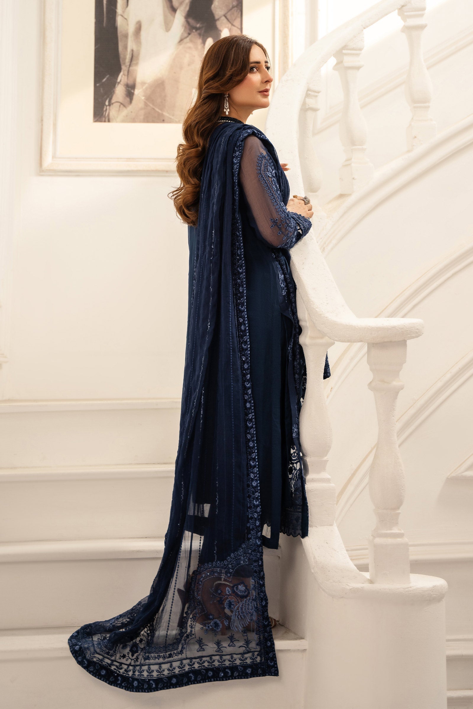 Maria B | Pre Fall Dresses | 3 Piece Embroidered Chiffon Suit RR - Official Maria B stockist in UK - Sakeena London
