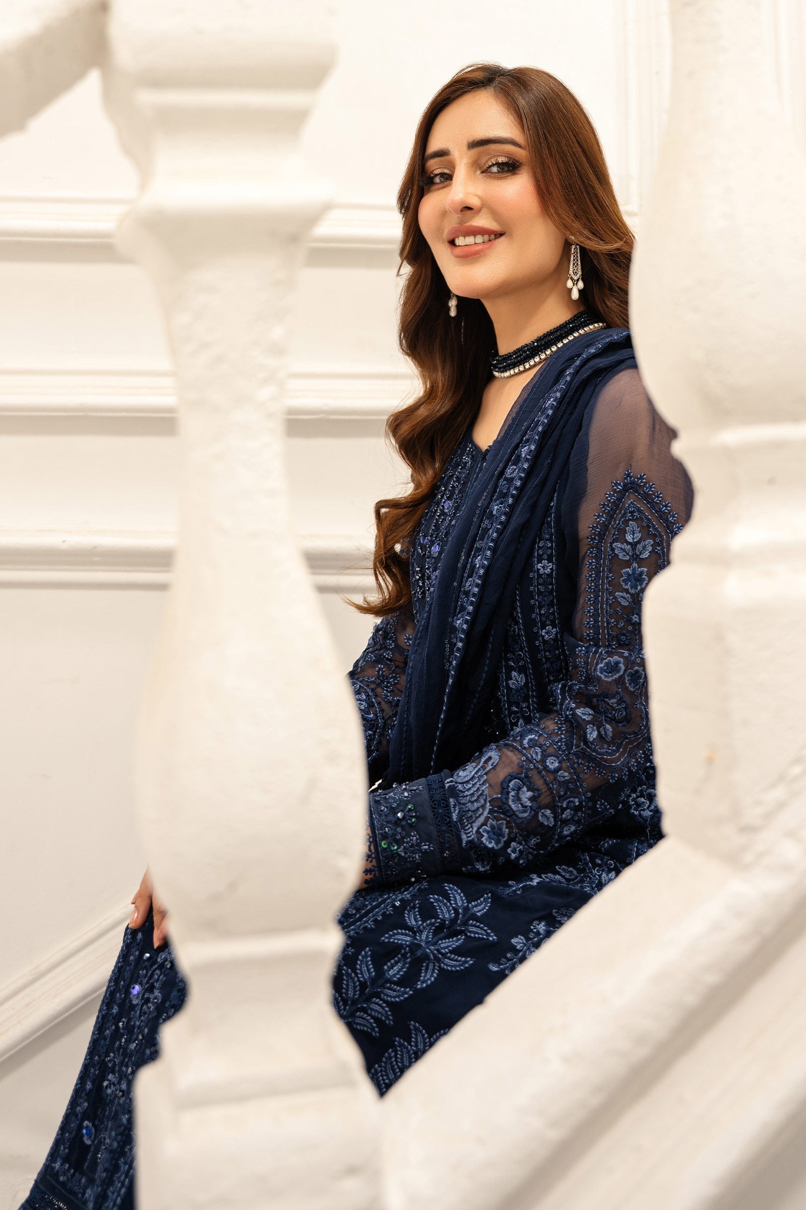 Maria B | Pre Fall Dresses | 3 Piece Embroidered Chiffon Suit RR - Official Maria B stockist in UK - Sakeena London
