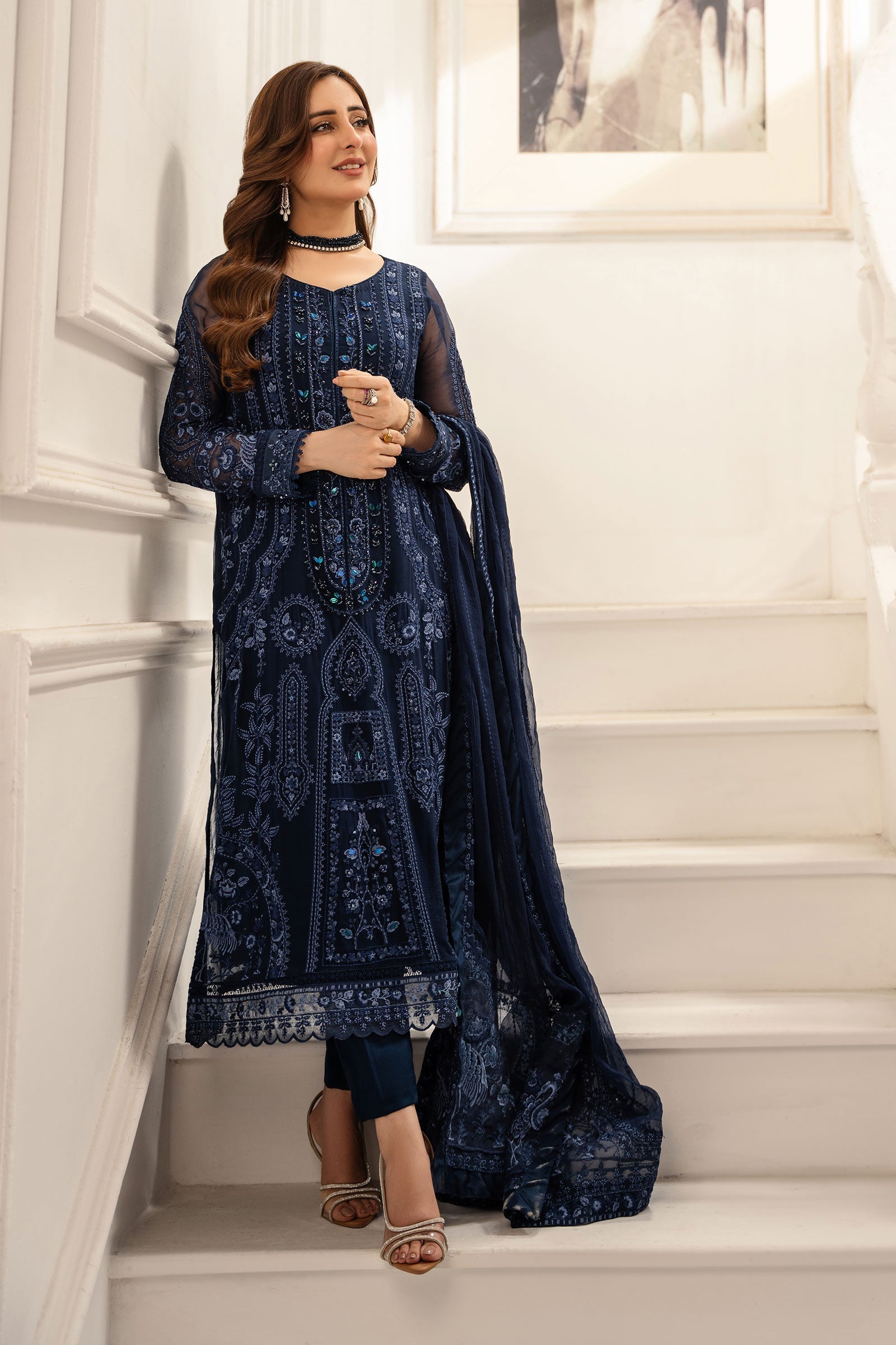 Maria B | Pre Fall Dresses | 3 Piece Embroidered Chiffon Suit RR - Official Maria B stockist in UK - Sakeena London