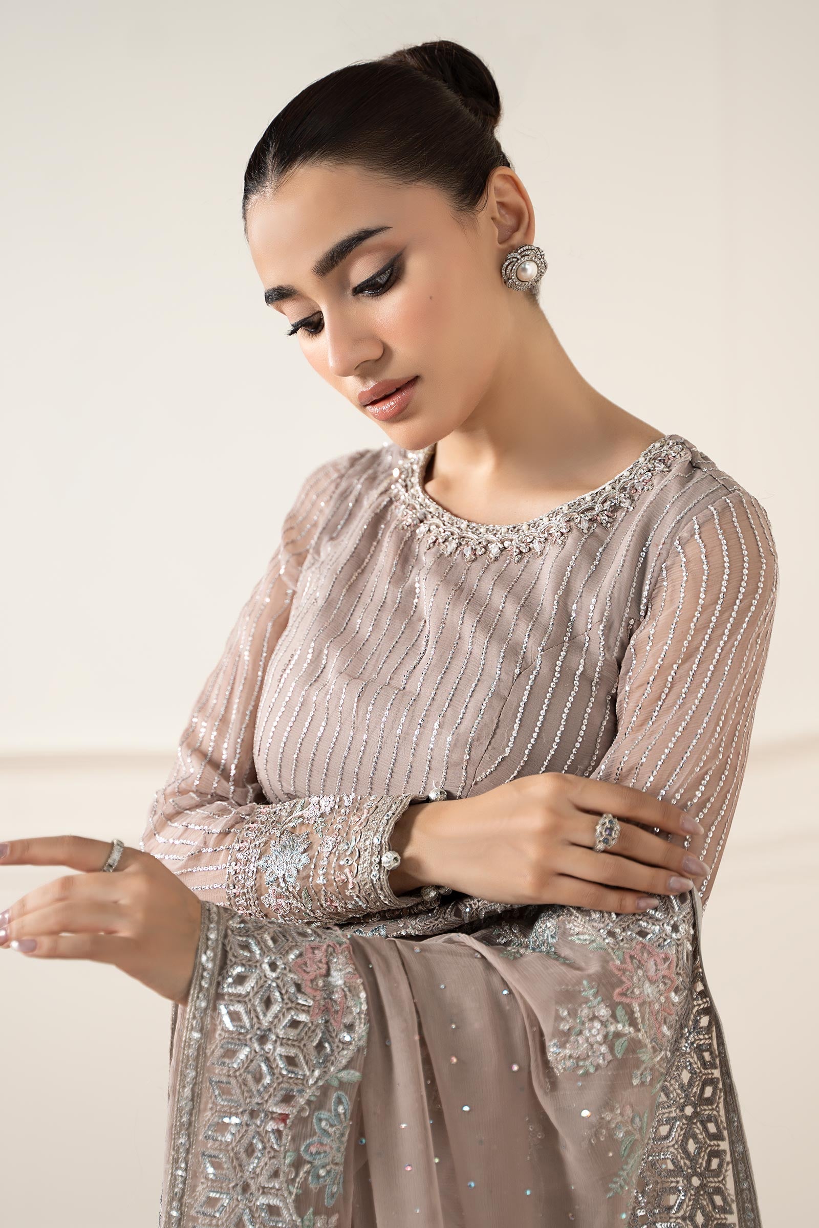 Maria B | Pre Fall Dresses | Embroidered Chiffon Saree FF - Official Maria B stockist in UK - Sakeena London