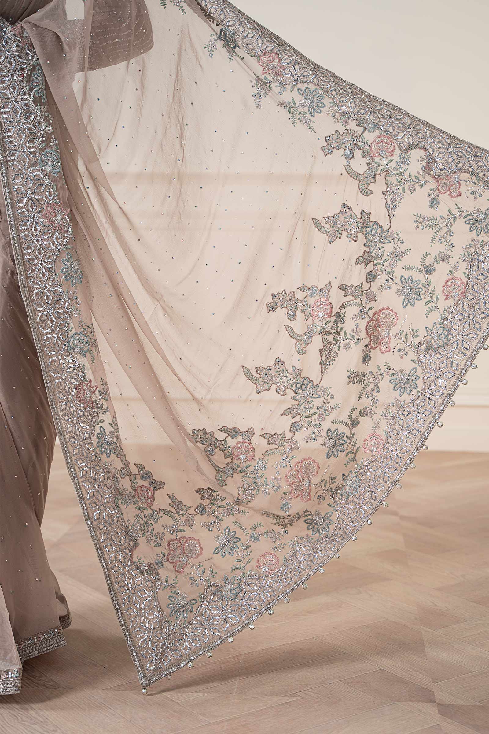 Maria B | Pre Fall Dresses | Embroidered Chiffon Saree FF - Official Maria B stockist in UK - Sakeena London