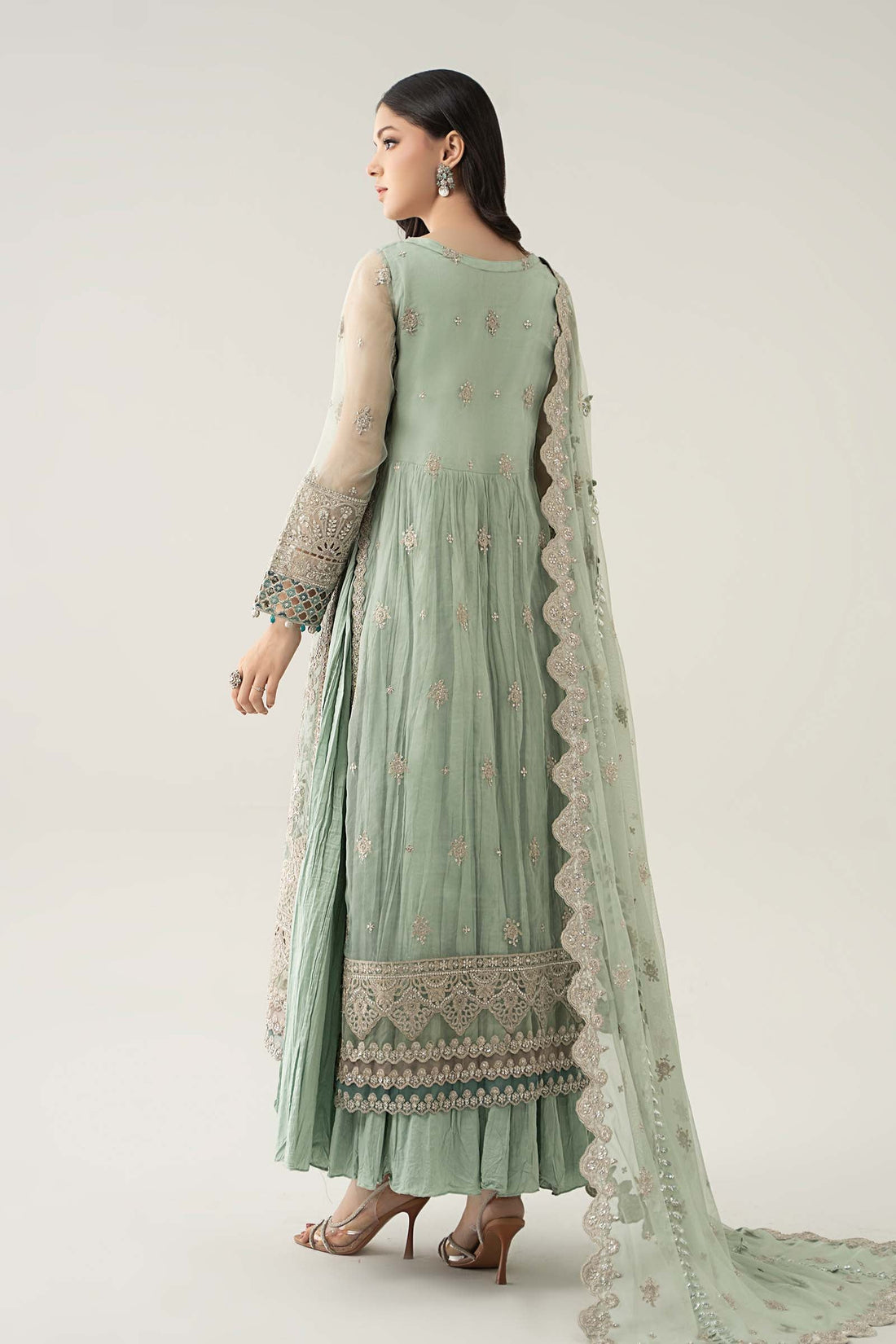 Maria B | Pre Fall Dresses | 3 Piece Embroidered Organza Suit Sea Green - Official Maria B stockist in UK - Sakeena London
