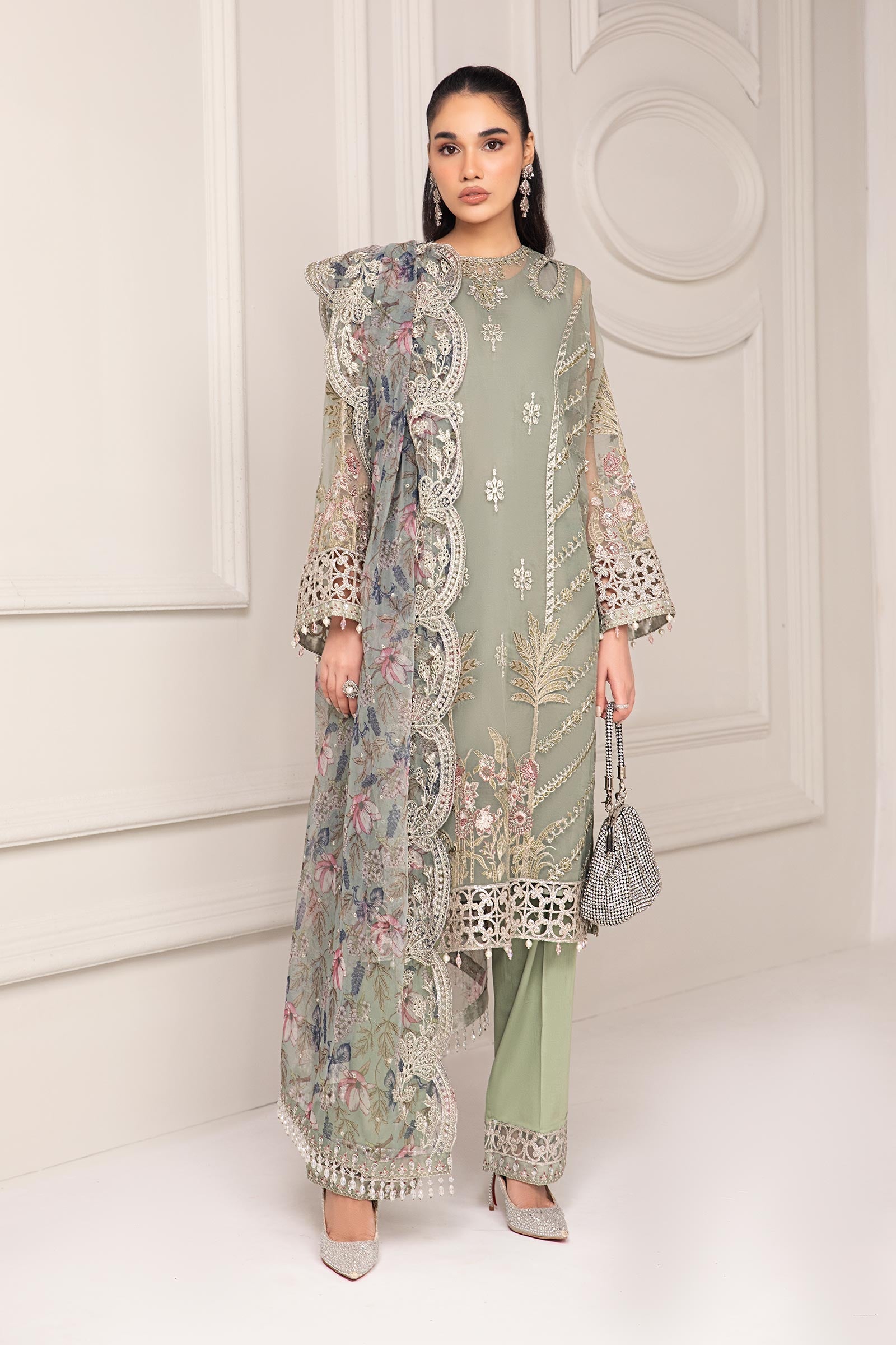 Maria B | Pre Fall Dresses | 3 Piece Embroidered Organza Suit TT - Official Maria B stockist in UK - Sakeena London