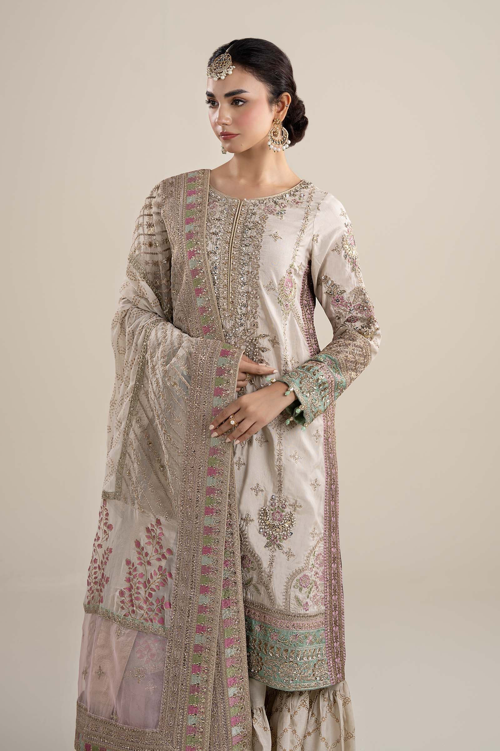 Maria B | Pre Fall Dresses | 3 Piece Embroidered Bamber Raw Silk Suit HH - Official Maria B stockist in UK - Sakeena London