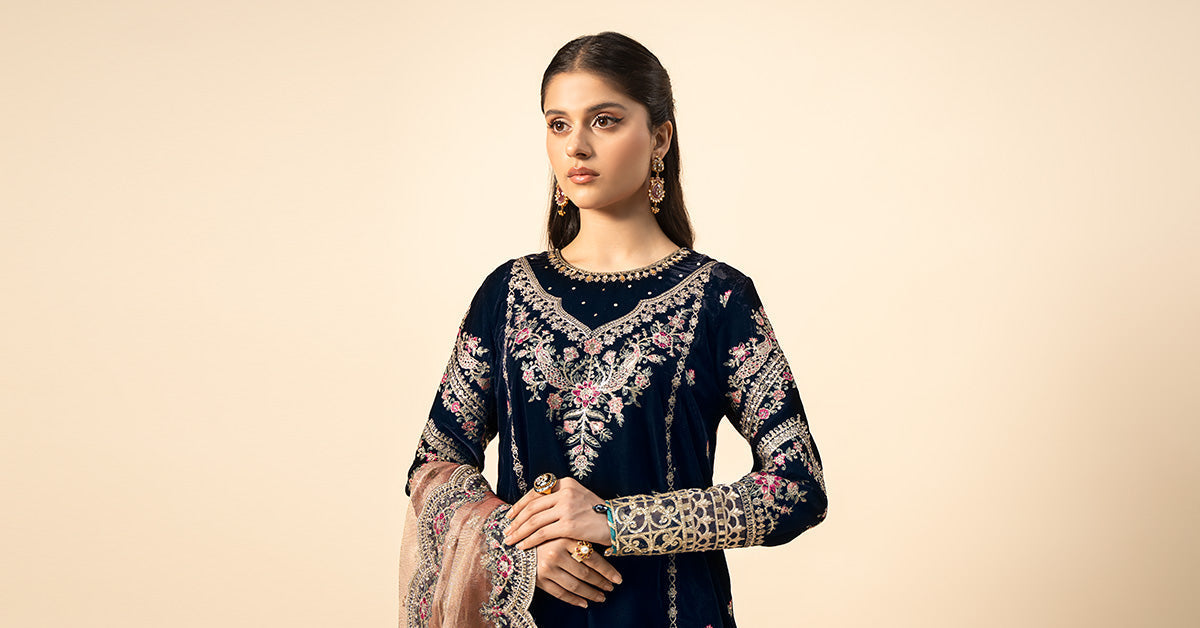 Maria B | Formal Wears | Velvet Suit | SF-W24-80 - Official Maria B stockist in UK - Sakeena London