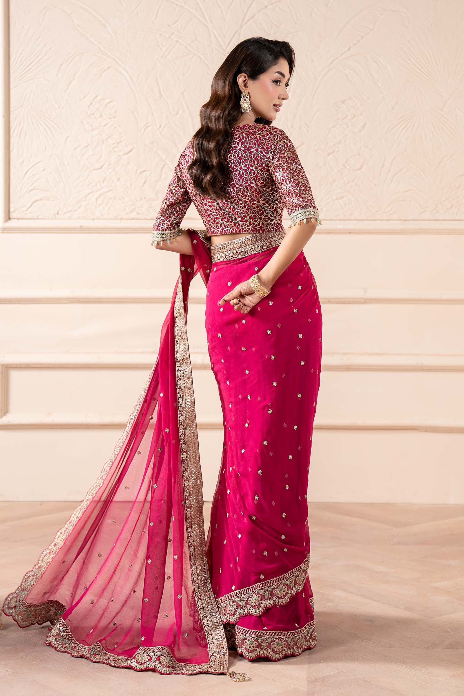 Maria B | Pre Fall Dresses | Embroidered Chiffon Saree ZW - Official Maria B stockist in UK - Sakeena London