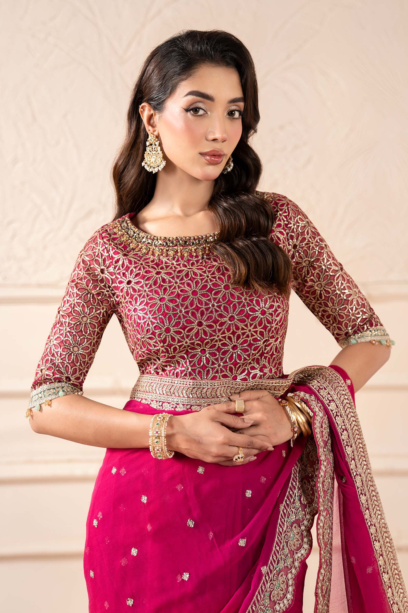Maria B | Pre Fall Dresses | Embroidered Chiffon Saree ZW - Official Maria B stockist in UK - Sakeena London