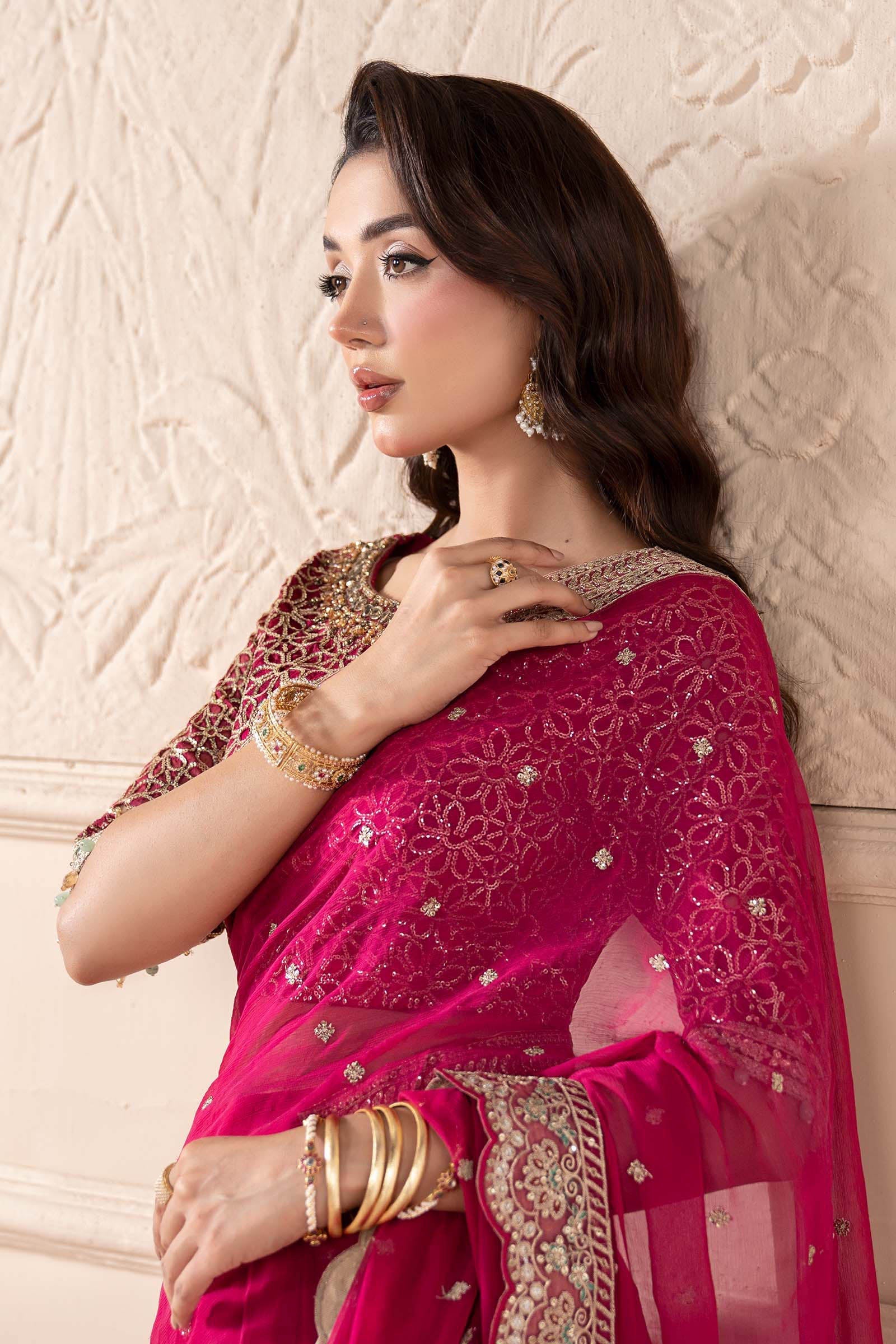 Maria B | Pre Fall Dresses | Embroidered Chiffon Saree ZW - Official Maria B stockist in UK - Sakeena London
