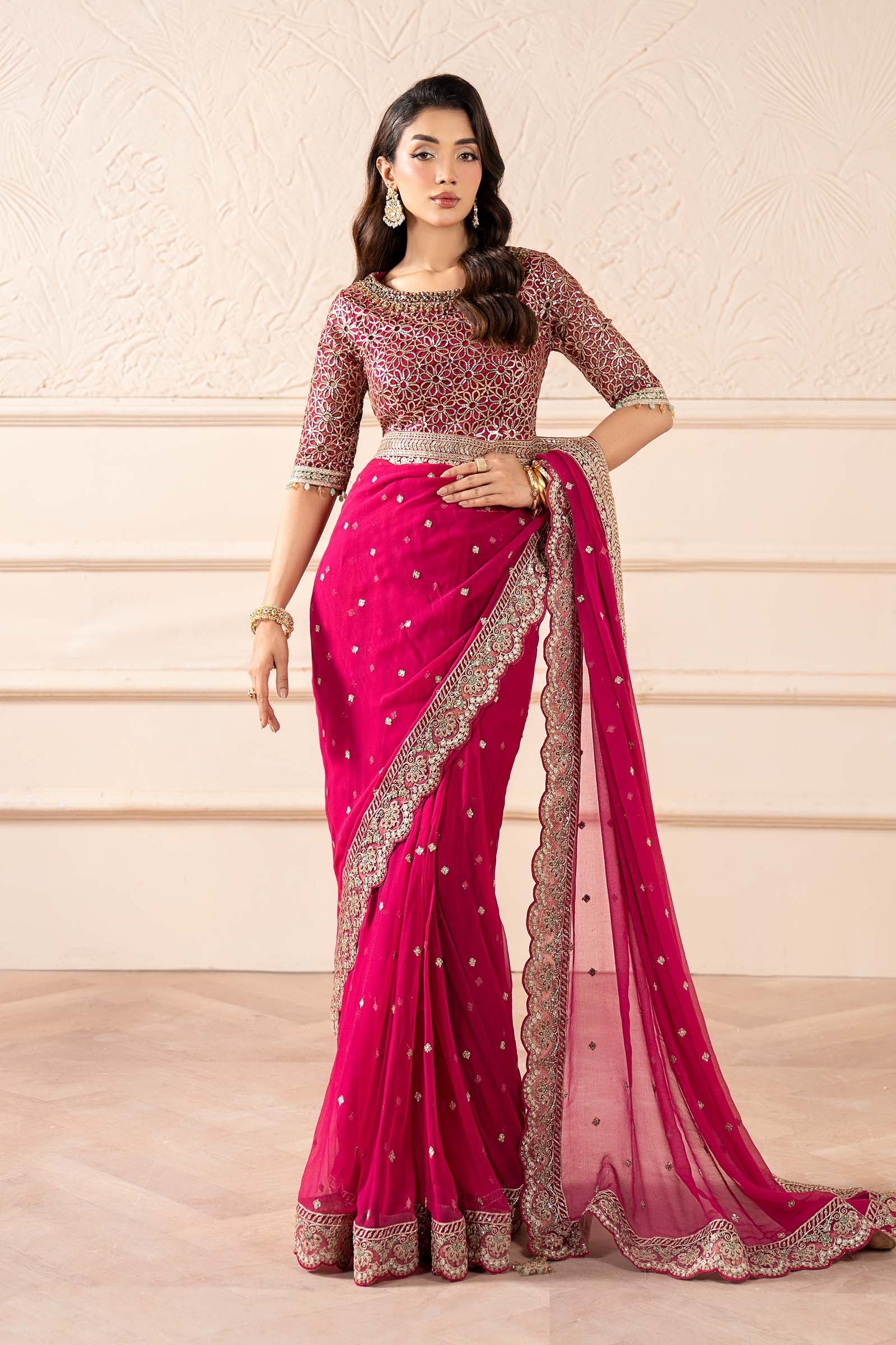 Maria B | Pre Fall Dresses | Embroidered Chiffon Saree ZW - Official Maria B stockist in UK - Sakeena London