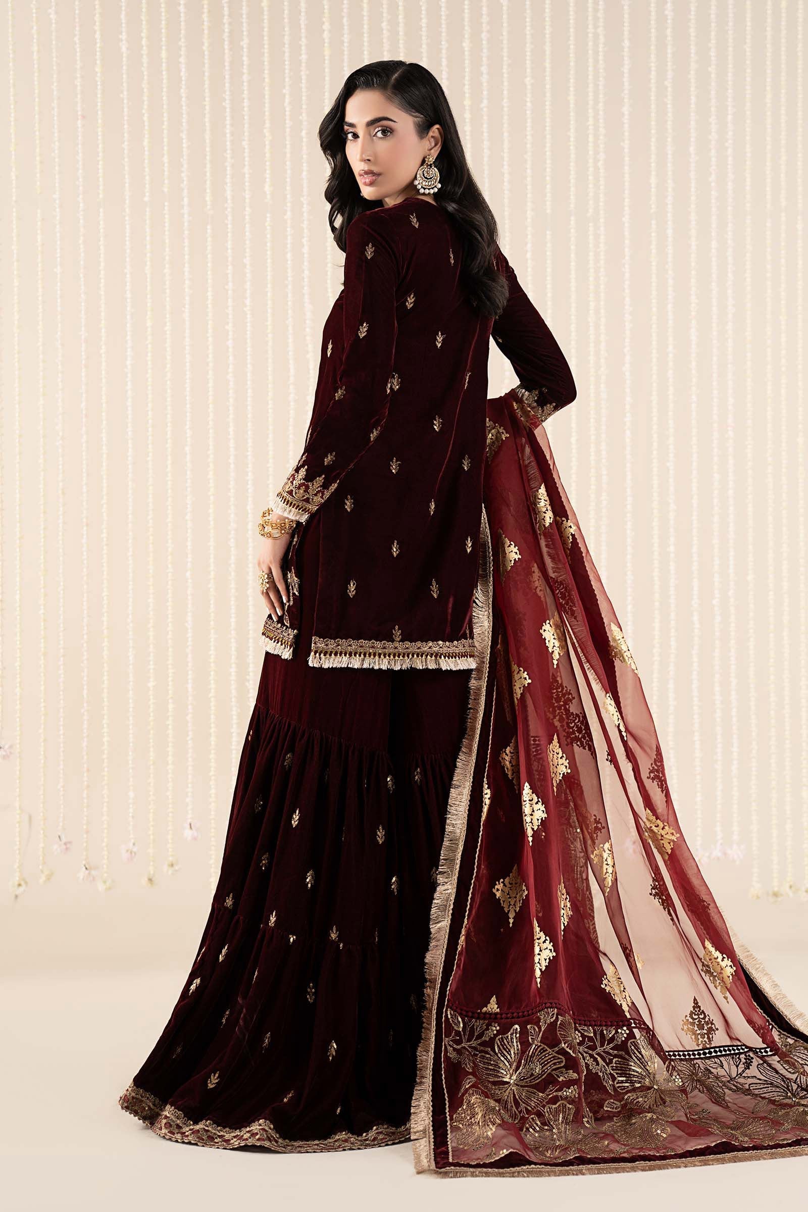 Maria B | Pre Fall 25 | SF-W25-43-Maroon - Official Maria B stockist in UK - Sakeena London