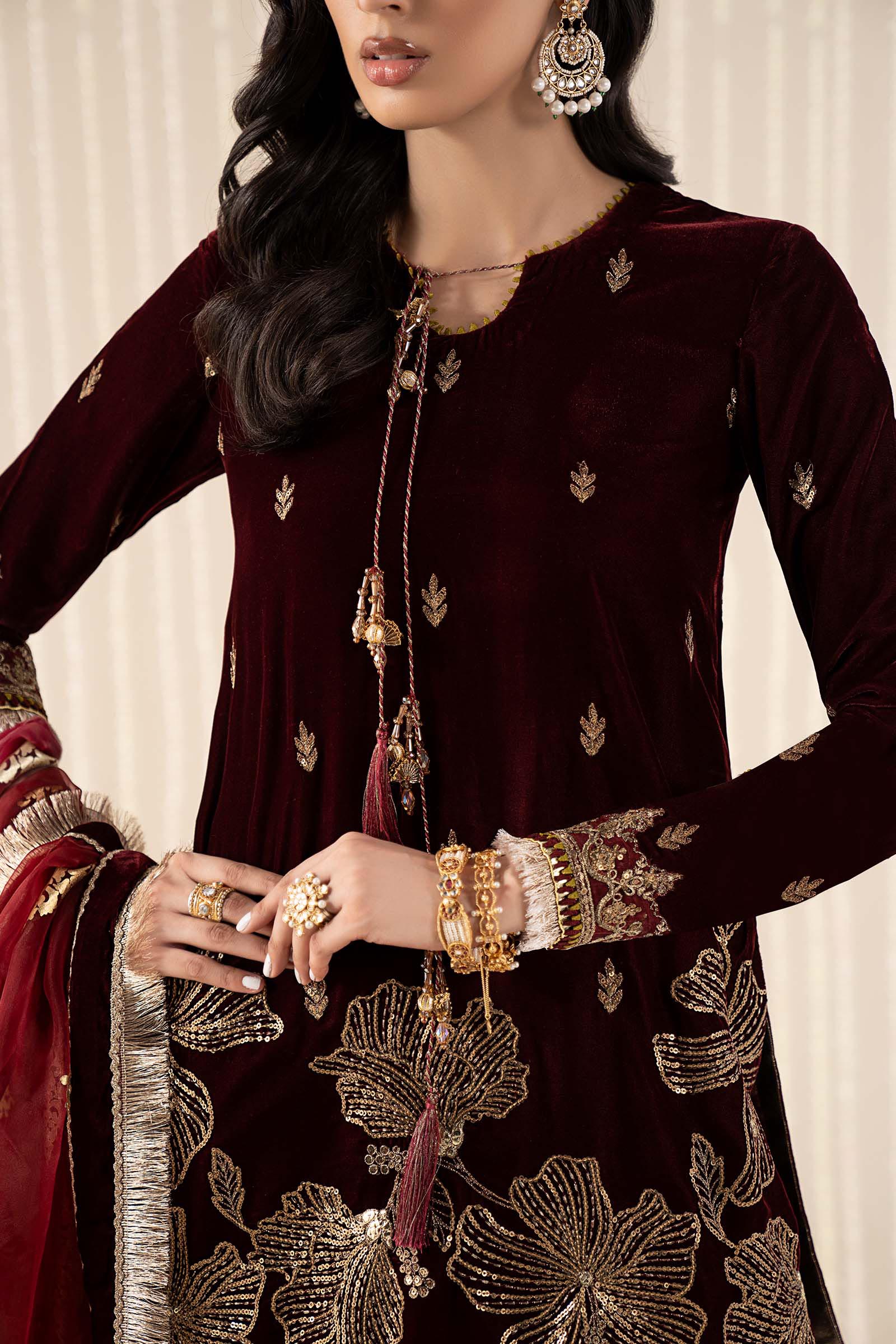 Maria B | Pre Fall 25 | SF-W25-43-Maroon - Official Maria B stockist in UK - Sakeena London