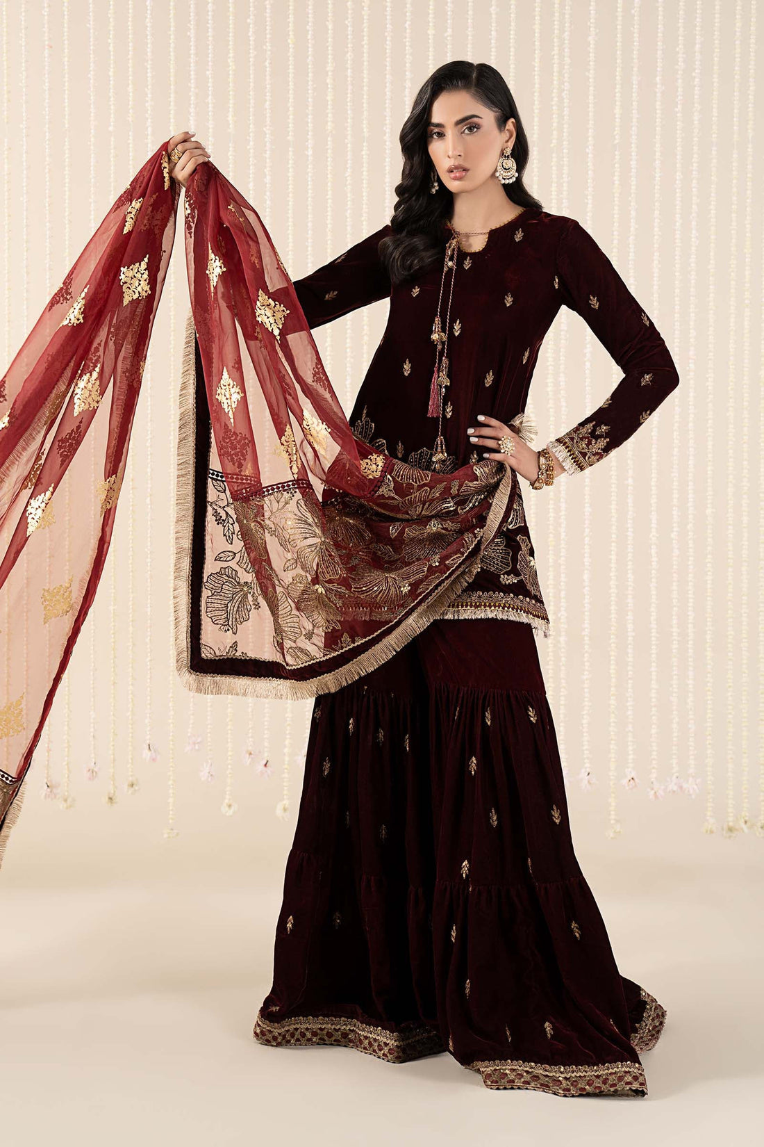 Maria B | Pre Fall 25 | SF-W25-43-Maroon - Official Maria B stockist in UK - Sakeena London