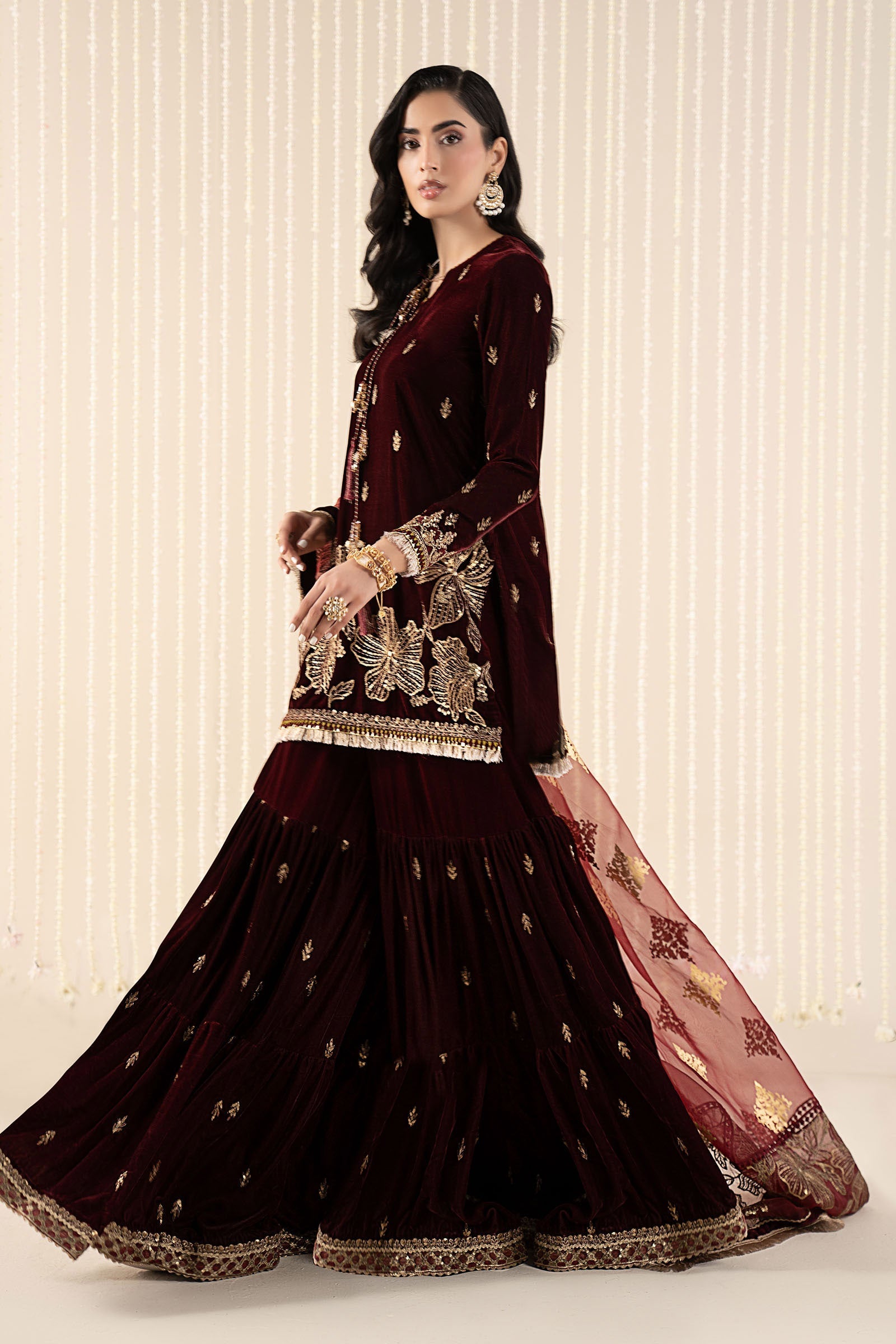 Maria B | Pre Fall 25 | SF-W25-43-Maroon - Official Maria B stockist in UK - Sakeena London