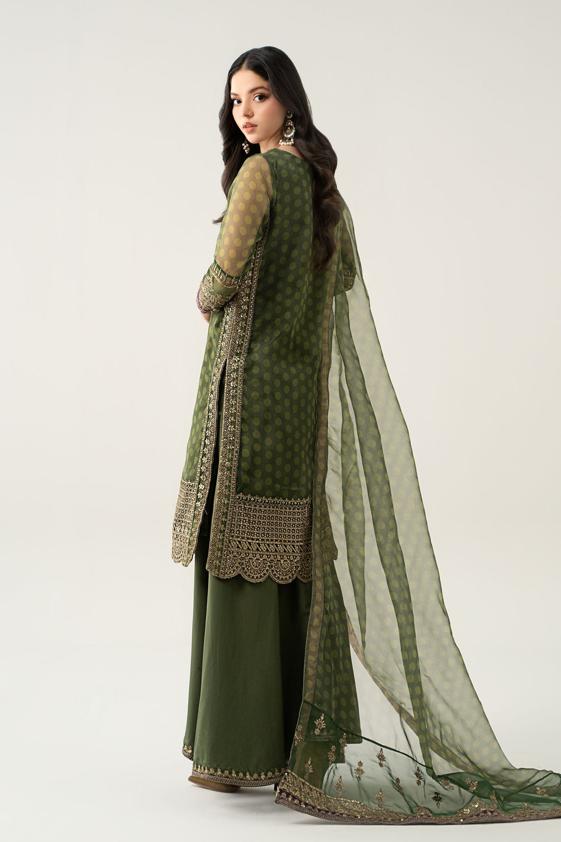 Maria B | Pre Fall Dresses | 3 Piece Embroidered Suit Deep Olive Green - Official Maria B stockist in UK - Sakeena London
