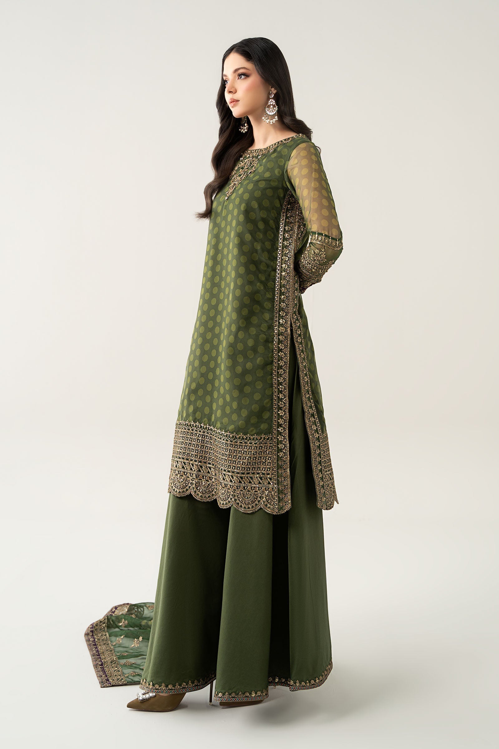 Maria B | Pre Fall Dresses | 3 Piece Embroidered Suit Deep Olive Green - Official Maria B stockist in UK - Sakeena London