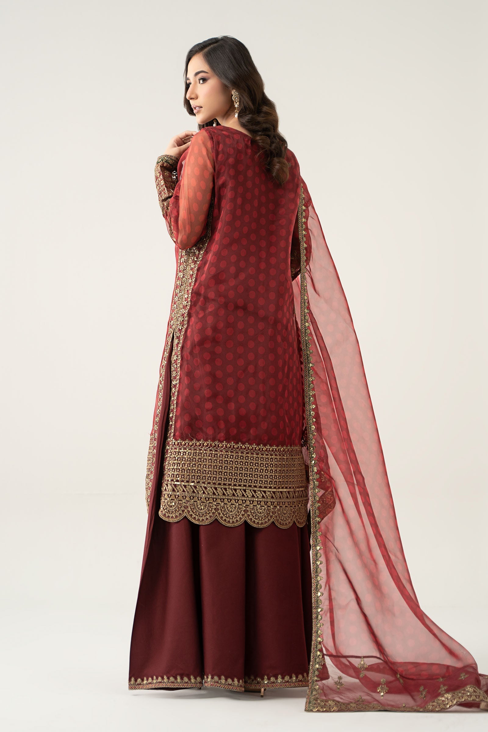 Maria B | Pre Fall Dresses | 3 Piece Embroidered Suit Marron - Official Maria B stockist in UK - Sakeena London