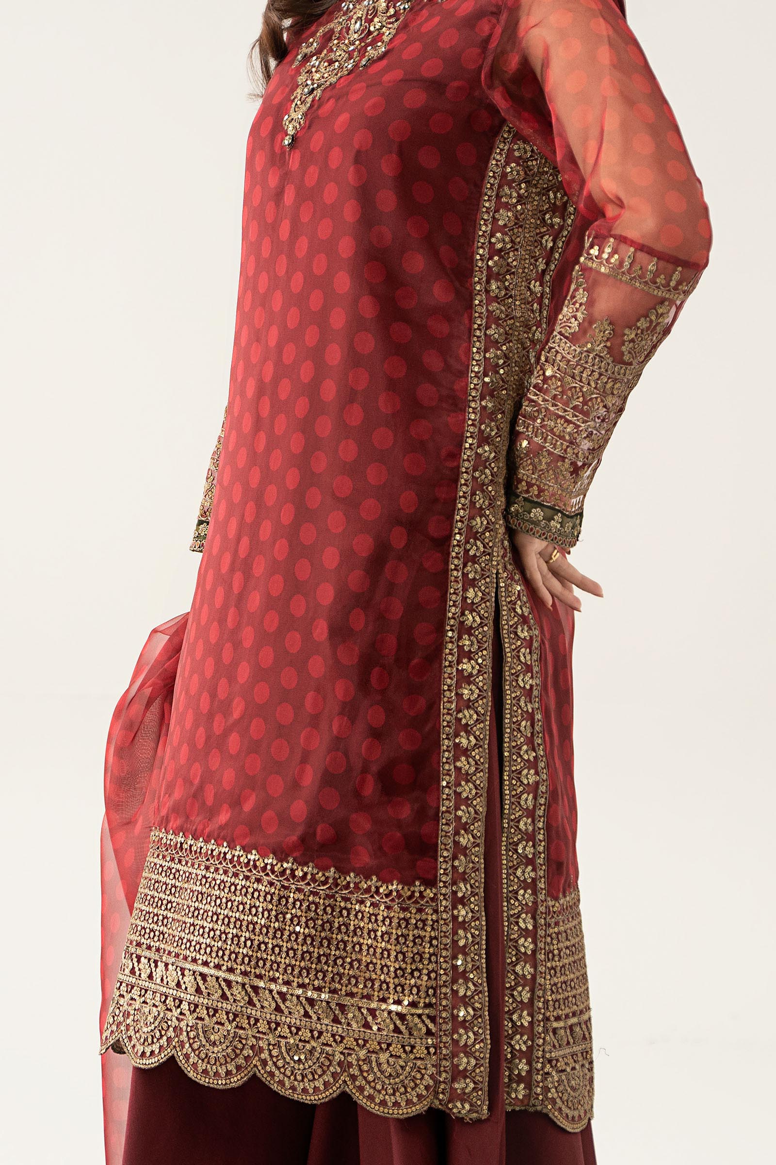 Maria B | Pre Fall Dresses | 3 Piece Embroidered Suit Marron - Official Maria B stockist in UK - Sakeena London