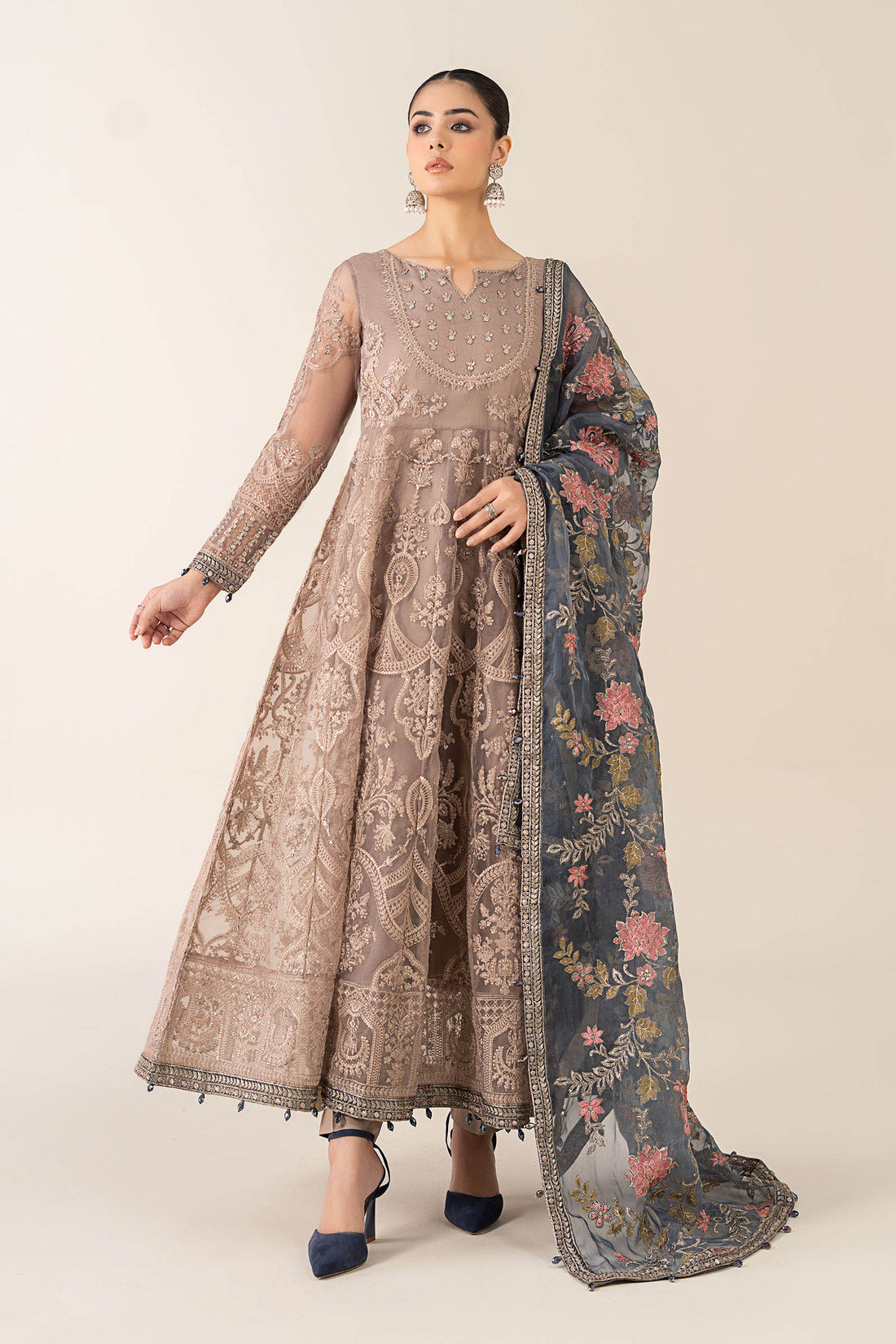 Maria B | Pre Fall Dresses | 3 Piece Embroidered Suit Gray - Official Maria B stockist in UK - Sakeena London