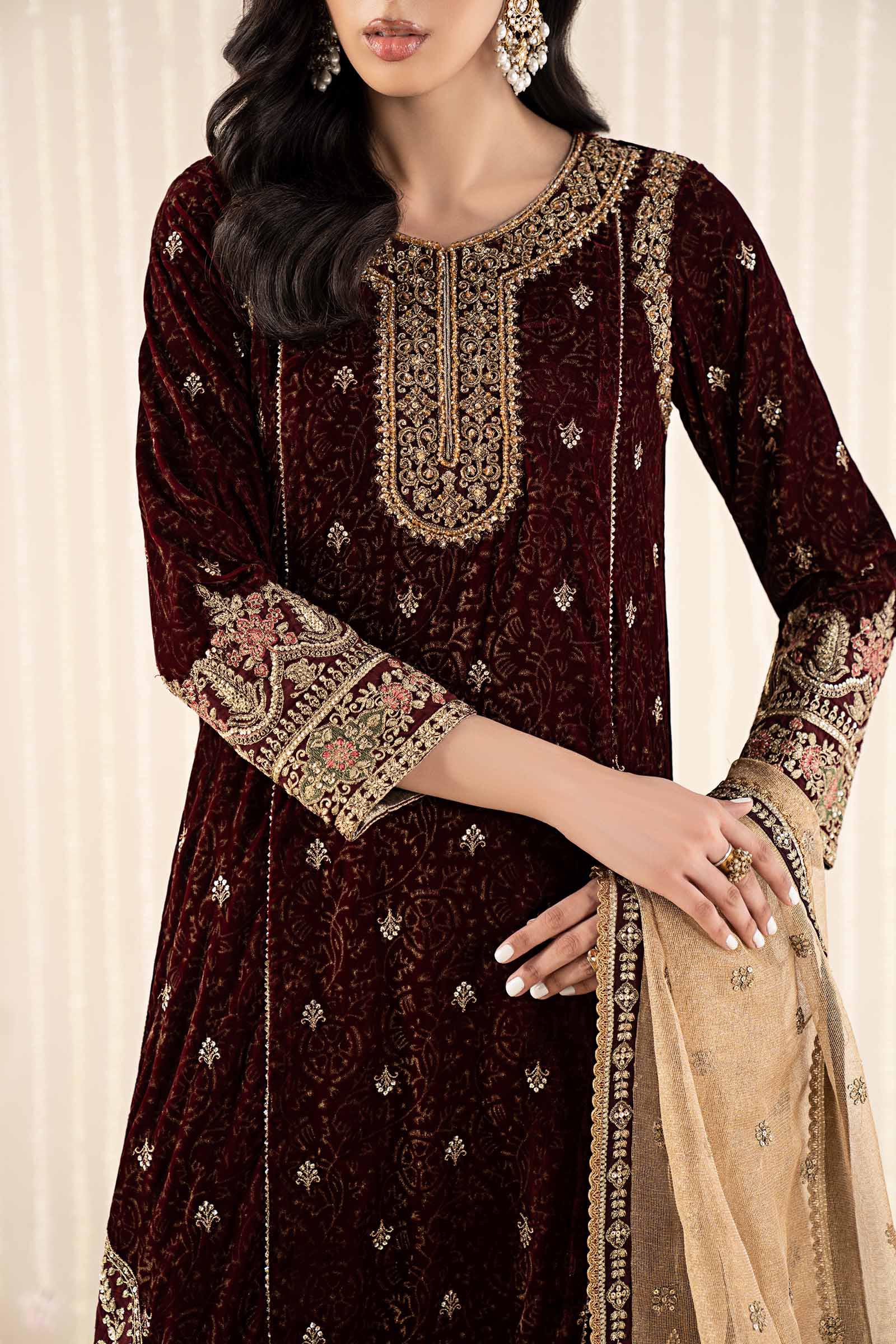 Maria B | Pre Fall 25 | SF-W25-09-Maroon - Official Maria B stockist in UK - Sakeena London