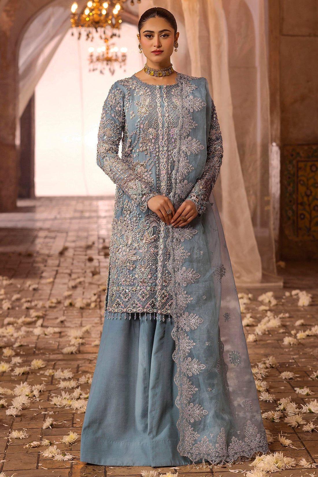 Motifz | Bridal Couture | 0014-FIROZEH EMBROIDERED ORGANZA STITCHED - Official Motifz stockist in UK - Sakeena London