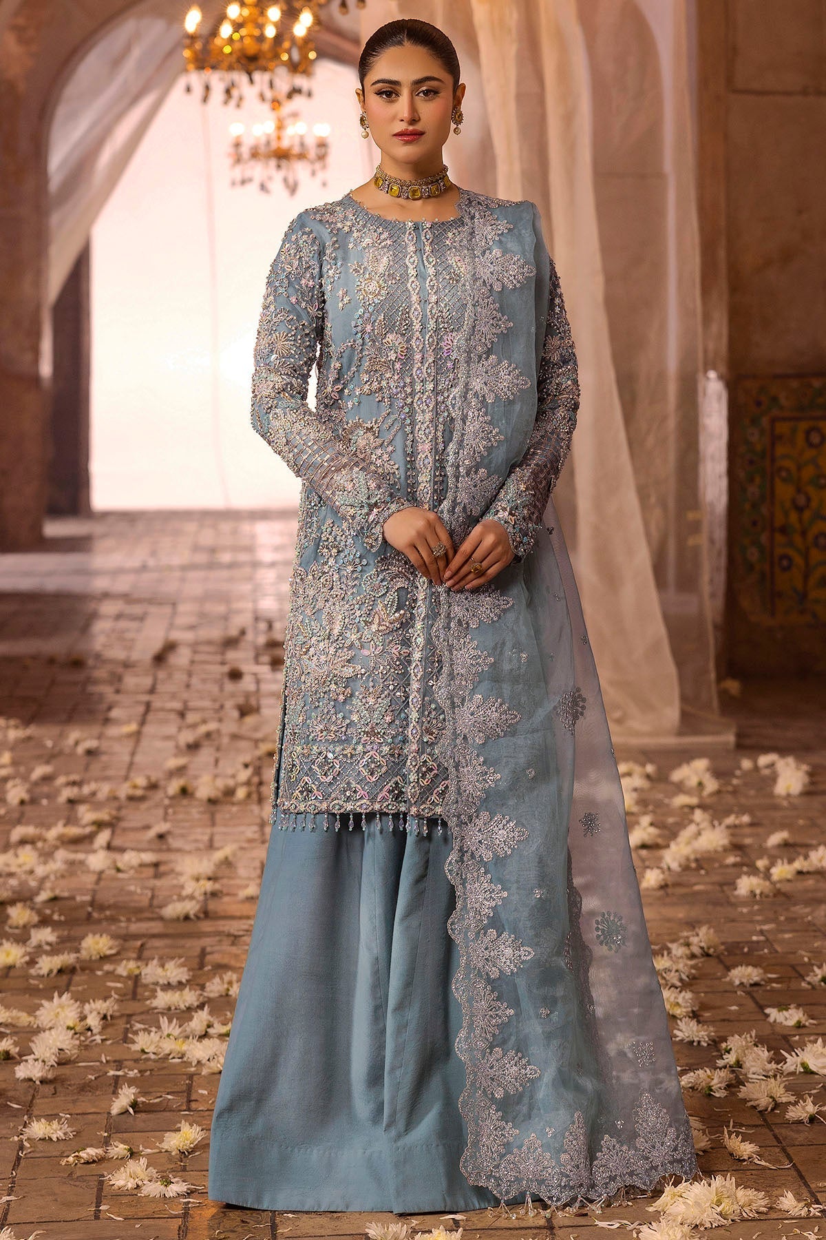 Motifz | Bridal Couture | 0014-FIROZEH EMBROIDERED ORGANZA STITCHED - Official Motifz stockist in UK - Sakeena London