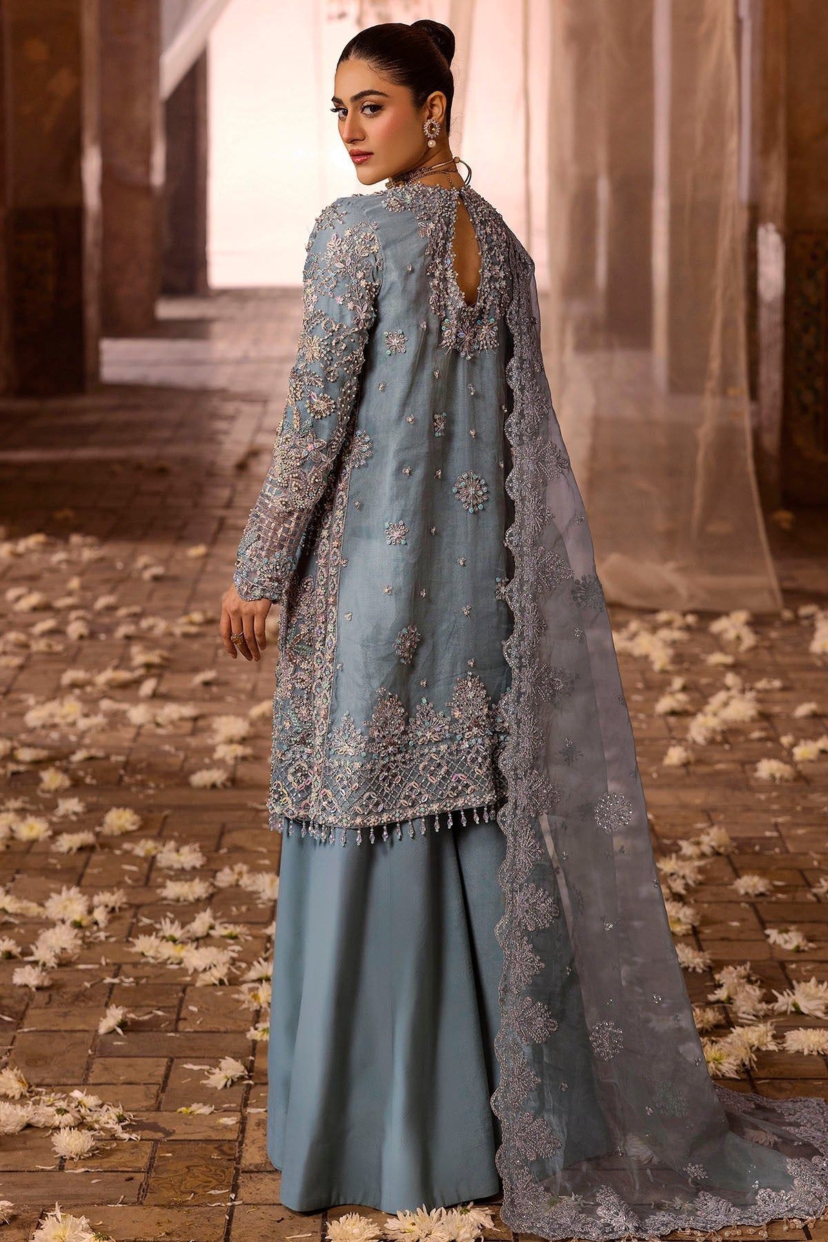 Motifz | Bridal Couture | 0014-FIROZEH EMBROIDERED ORGANZA STITCHED - Official Motifz stockist in UK - Sakeena London