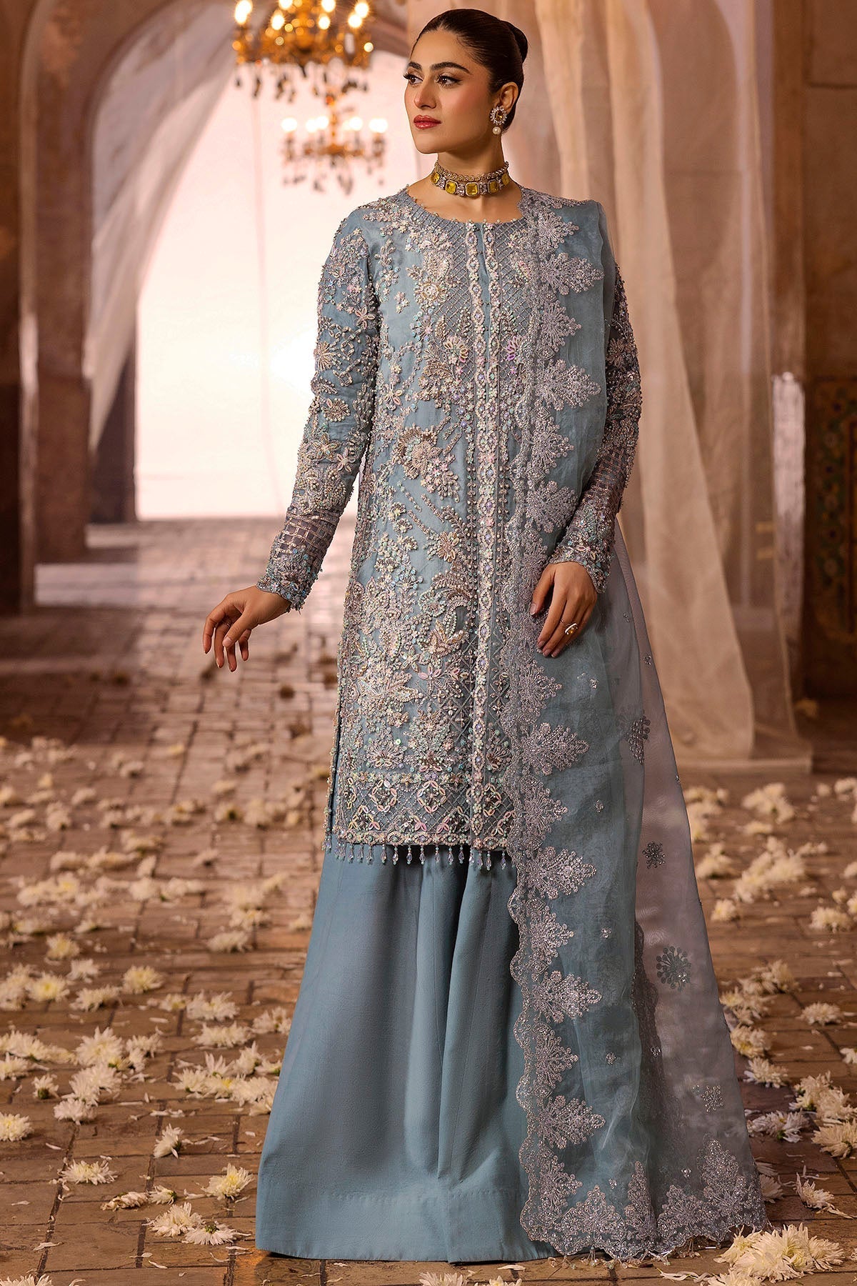 Motifz | Bridal Couture | 0014-FIROZEH EMBROIDERED ORGANZA STITCHED - Official Motifz stockist in UK - Sakeena London